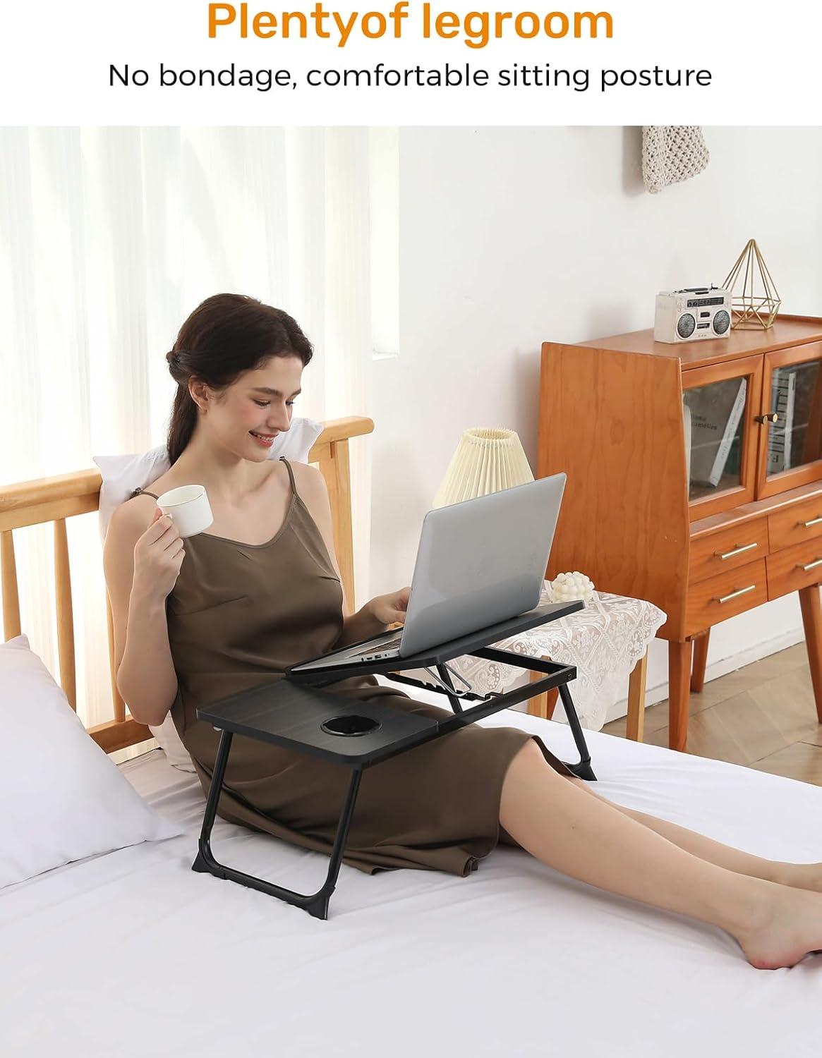 Laptop Desk for Bed, Geyryt Portable Lap Desk Bed Tray Table with Cup Holder Bed Desk for Laptop and Writing Reading Working Eating Gaming in Bed Sofa Floor (Light Weight)