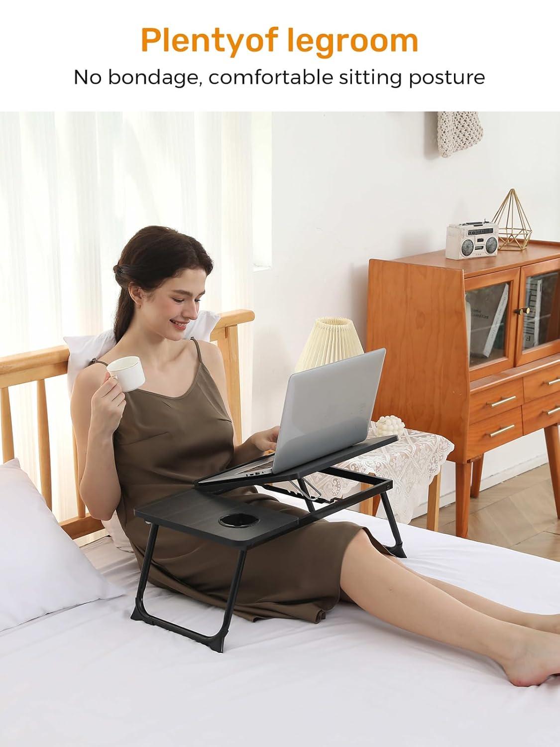 Laptop Desk for Bed, Geyryt Portable Lap Desk Bed Tray Table with Cup Holder Bed Desk for Laptop and Writing Reading Working Eating Gaming in Bed Sofa Floor (Light Weight)