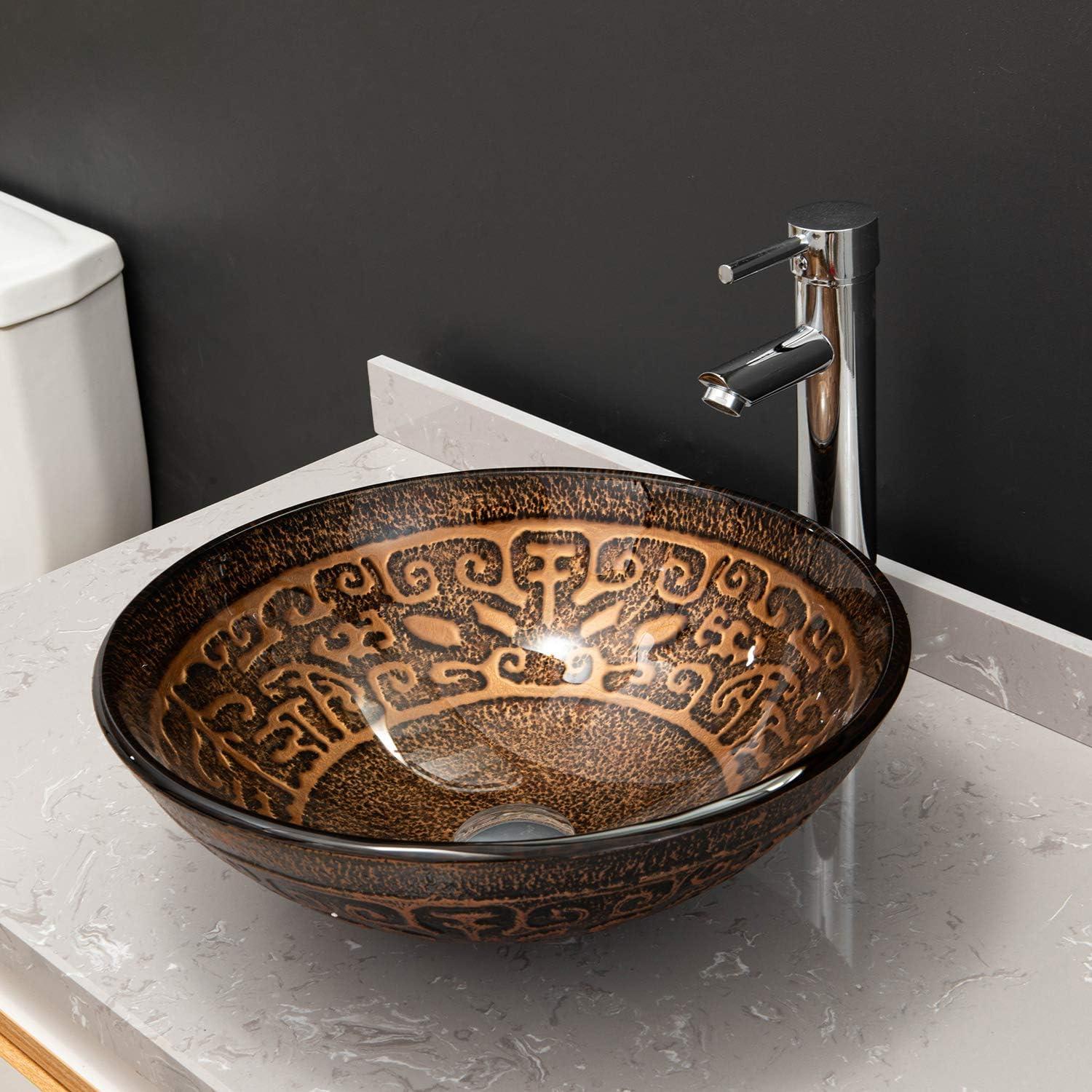 Vinnova Enna 16.5'' Brown Tempered Glass Circular Bathroom Sink