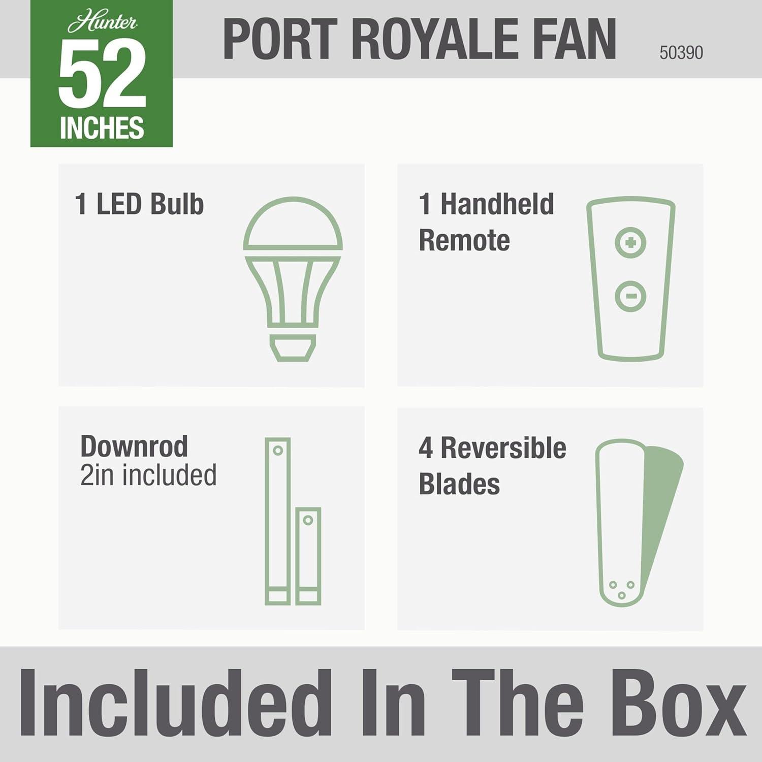 52" Port Royale Damp Rated Ceiling Fan with Remote (Includes LED Light Bulb) - Hunter Fan