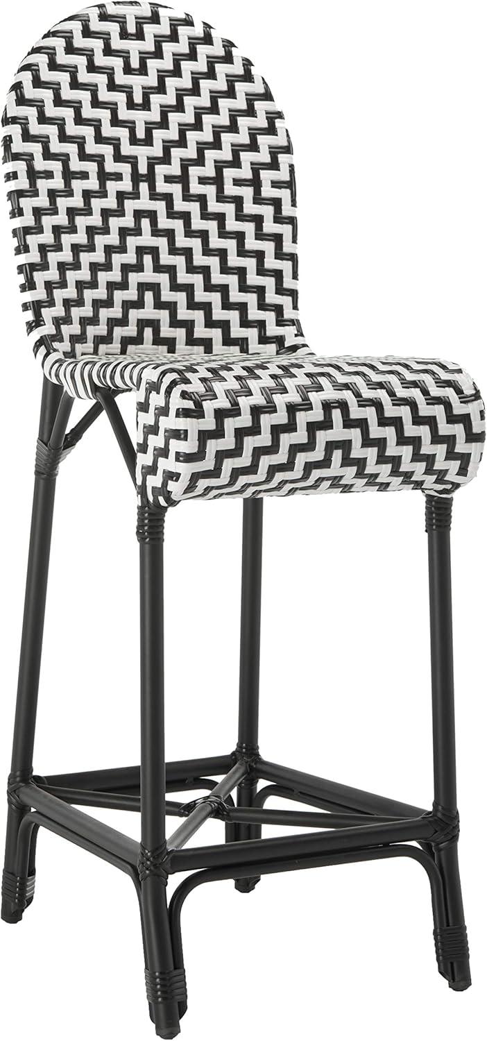 Tilden Black and White Rattan Indoor/Outdoor Bar Stool