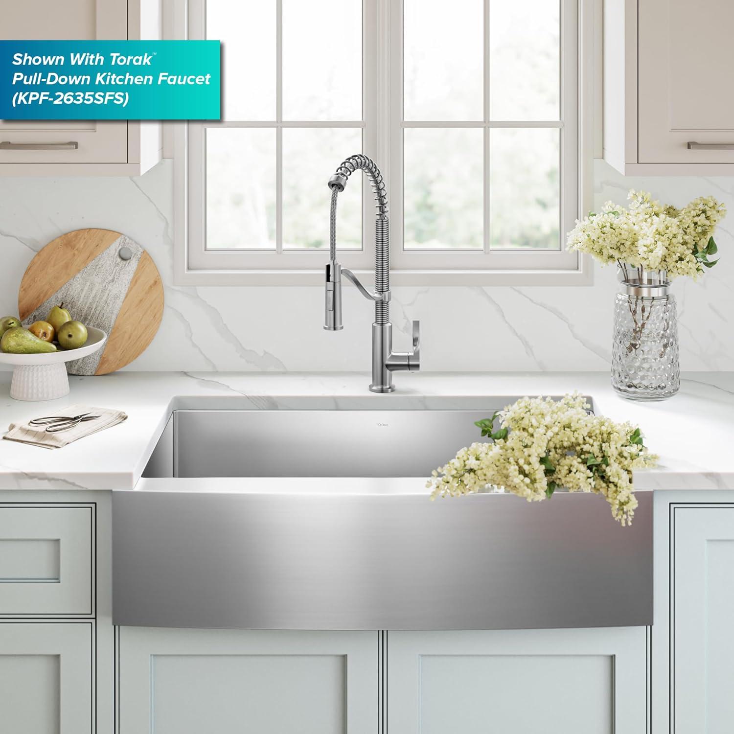 KRAUS Standart Pro Apron Front Farmhouse 16 Gauge Single Bowl Stainless Steel Kitchen Sink