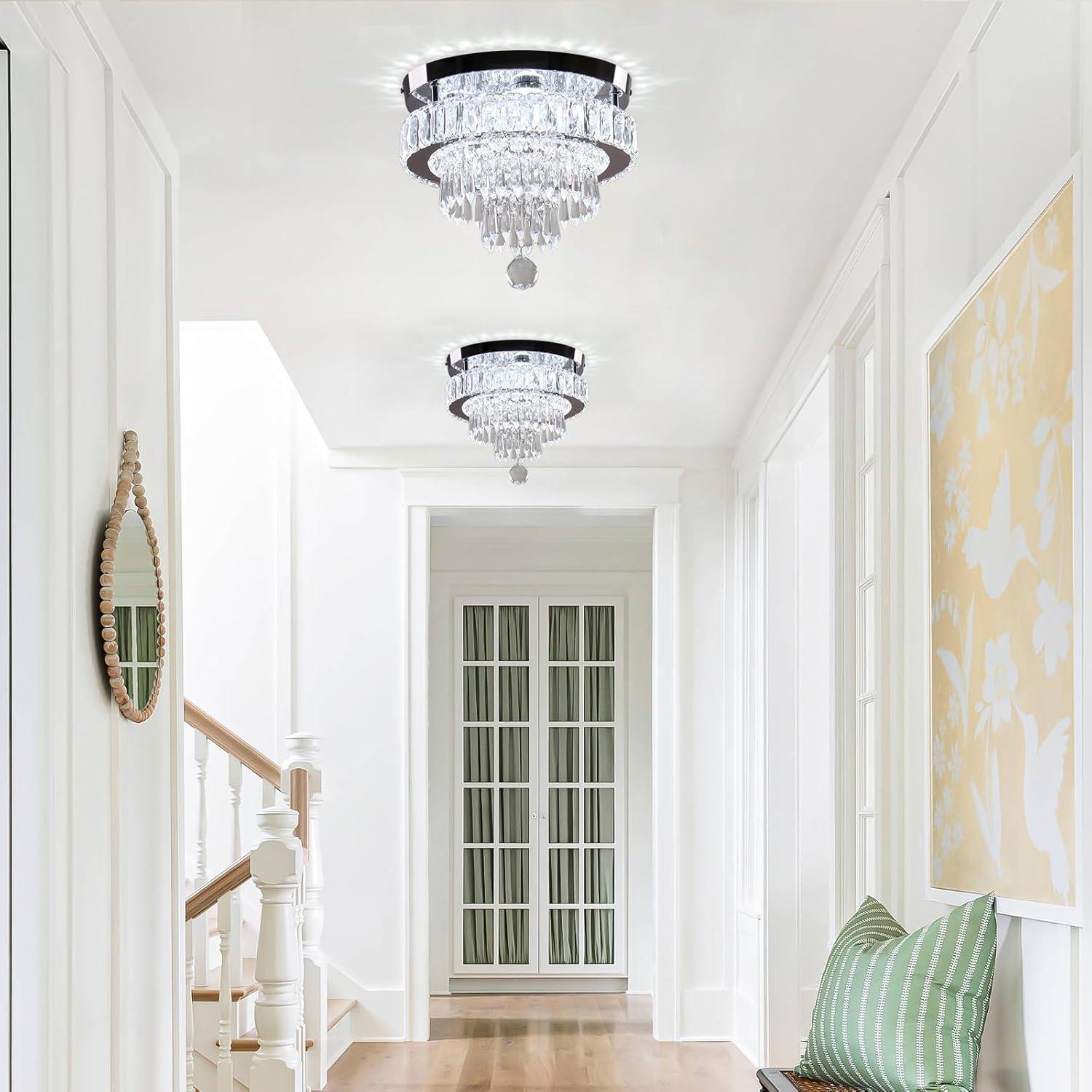 House of Hampton® House of Hampton® 11.8" Crystal Chandeliers Modern Crystal Ceiling Light LED Chandeliers Semi Flush Mount Chandelier Light for Bedrooms Dining Living Room Hallway (6500K Cool White Light)