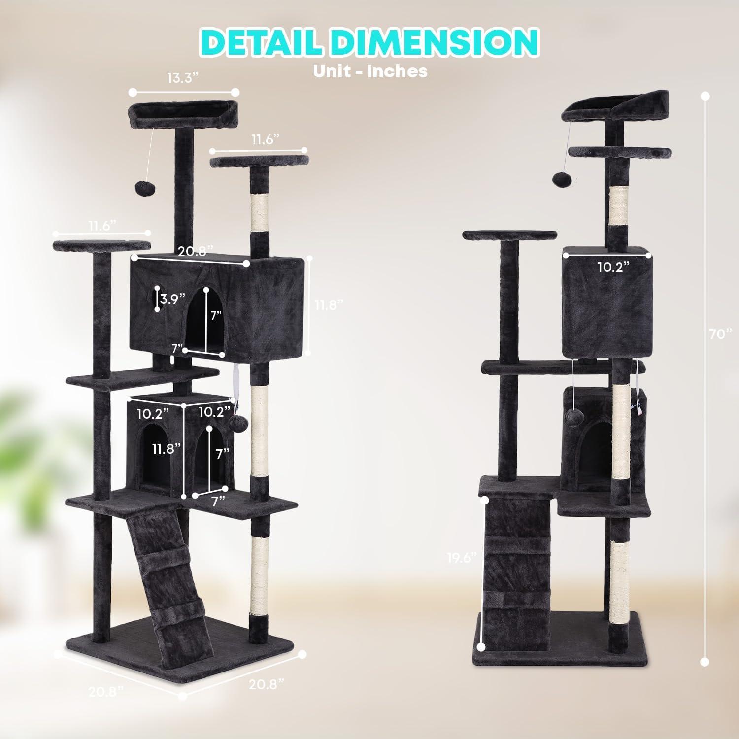 Tucker Murphy Pet™ 70In Cat Tree Tower For Indoor Cats,Multi-Level, Furniture Activity Center With Scratching Posts Stand House Cat Condo With Funny Toys For Kittens Pet Play House,Dark Gray