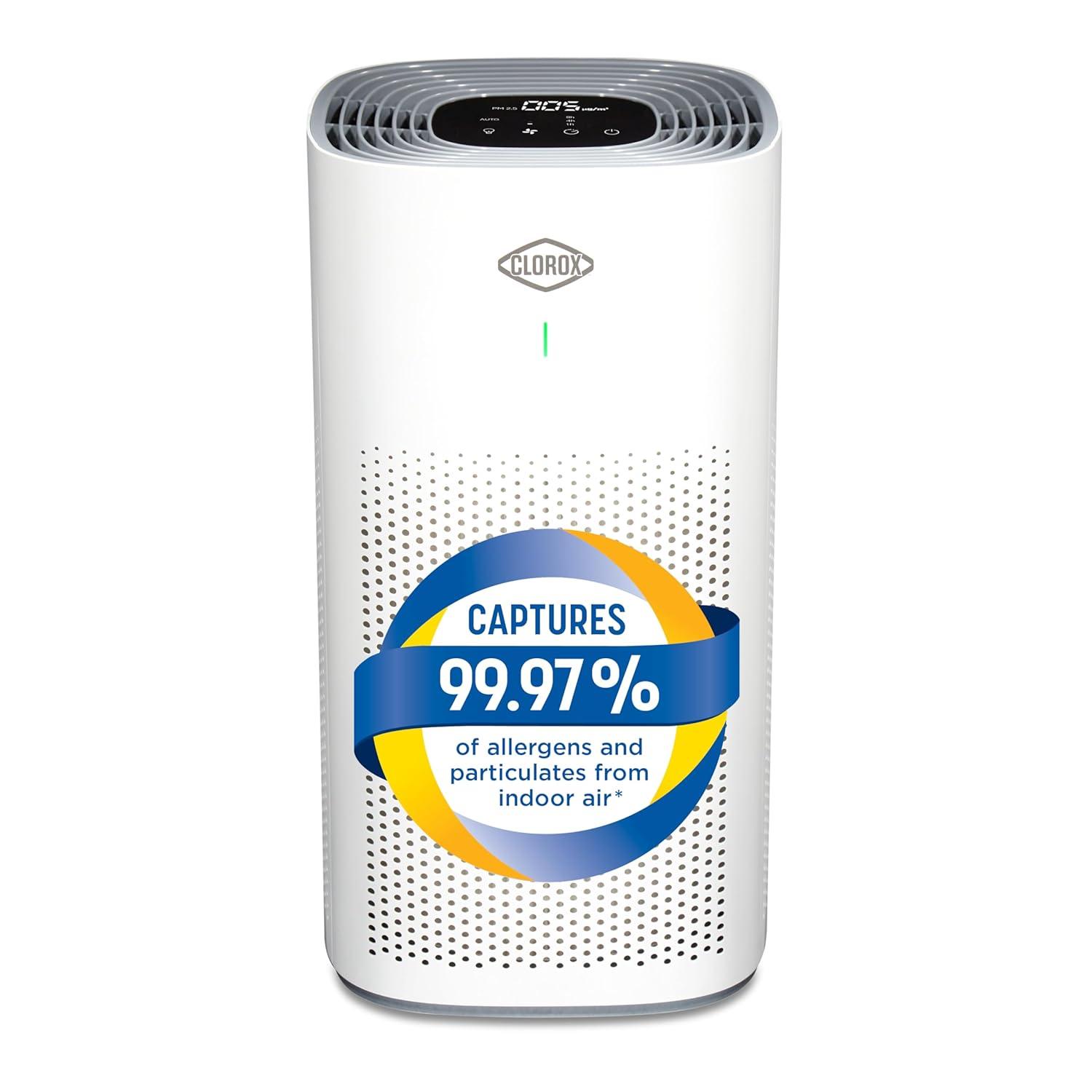 Clorox Air Purifiers for Home, True HEPA Filter, Large Rooms up to 1,500 Sq Ft, Removes 99.9% of Mold, Viruses, Wildfire Smoke, Allergens, Pet Allergies, Dust, AUTO Mode, Whisper Quiet