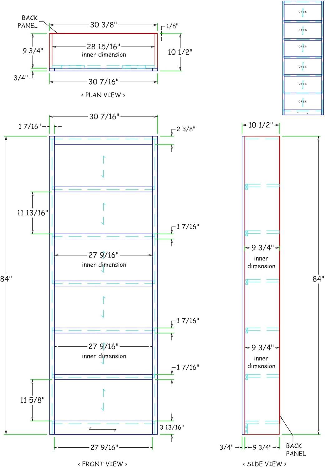 Concepts in Wood 6 Shelf Wood Bookcase, 84 inch Tall - Espresso Finish