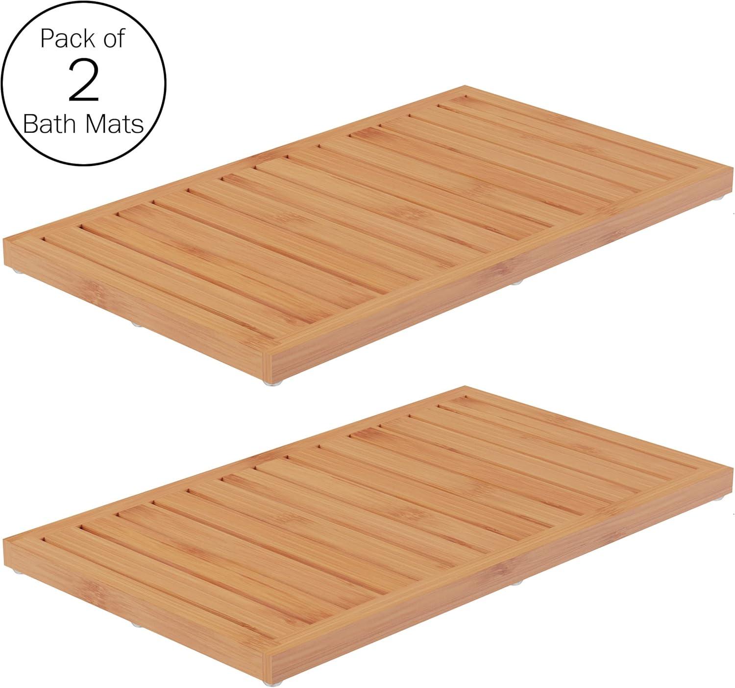 Bamboo Bath Mat Set – 2-Pack Non-Slip Wooden Bath Mats with Slatted Design for Indoor/Outdoor Bathtub, Shower, Sauna, Pool, or Hot Tub by Lavish Home