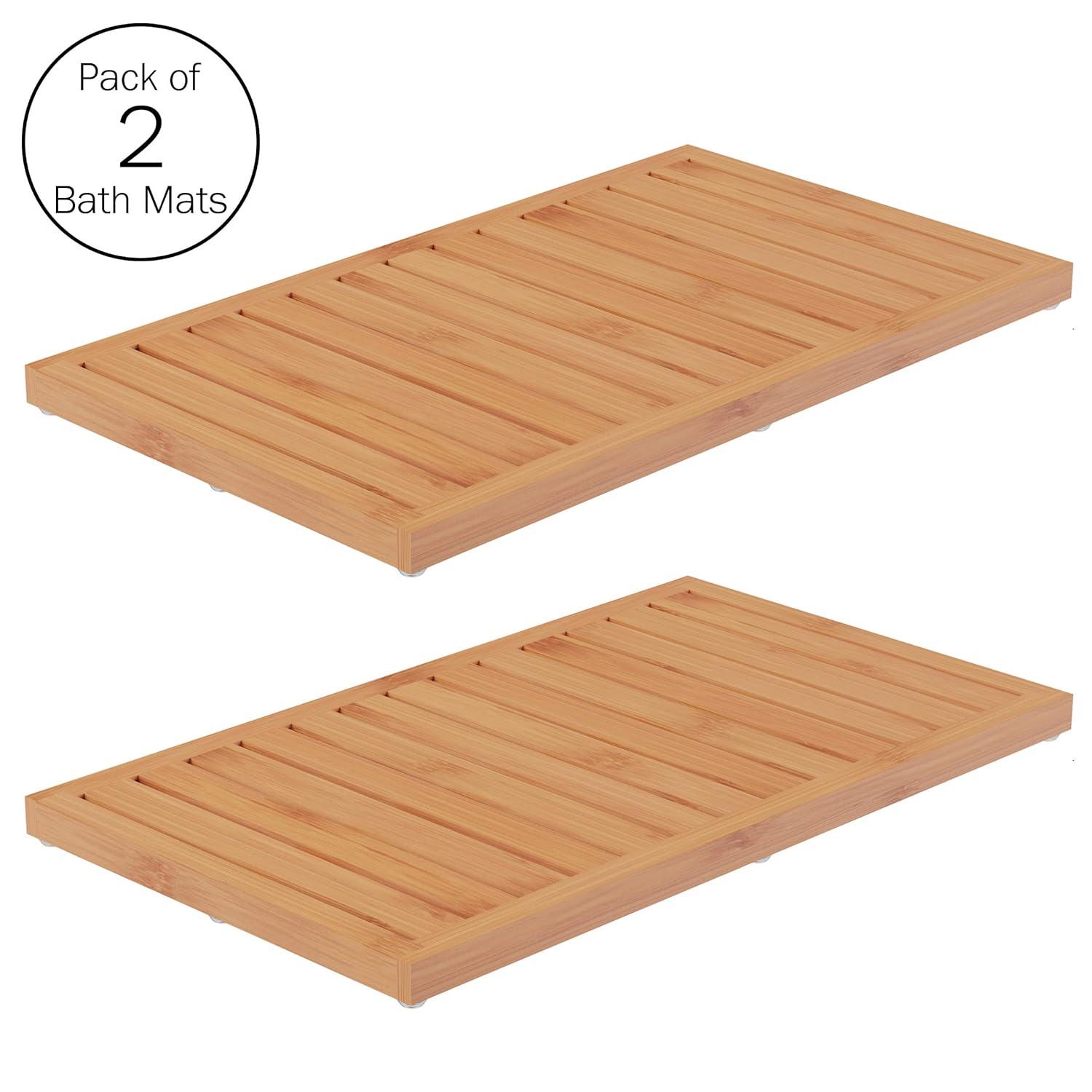 Bamboo Bath Mat Set – 2-Pack Non-Slip Wooden Bath Mats with Slatted Design for Indoor/Outdoor Bathtub, Shower, Sauna, Pool, or Hot Tub by Lavish Home