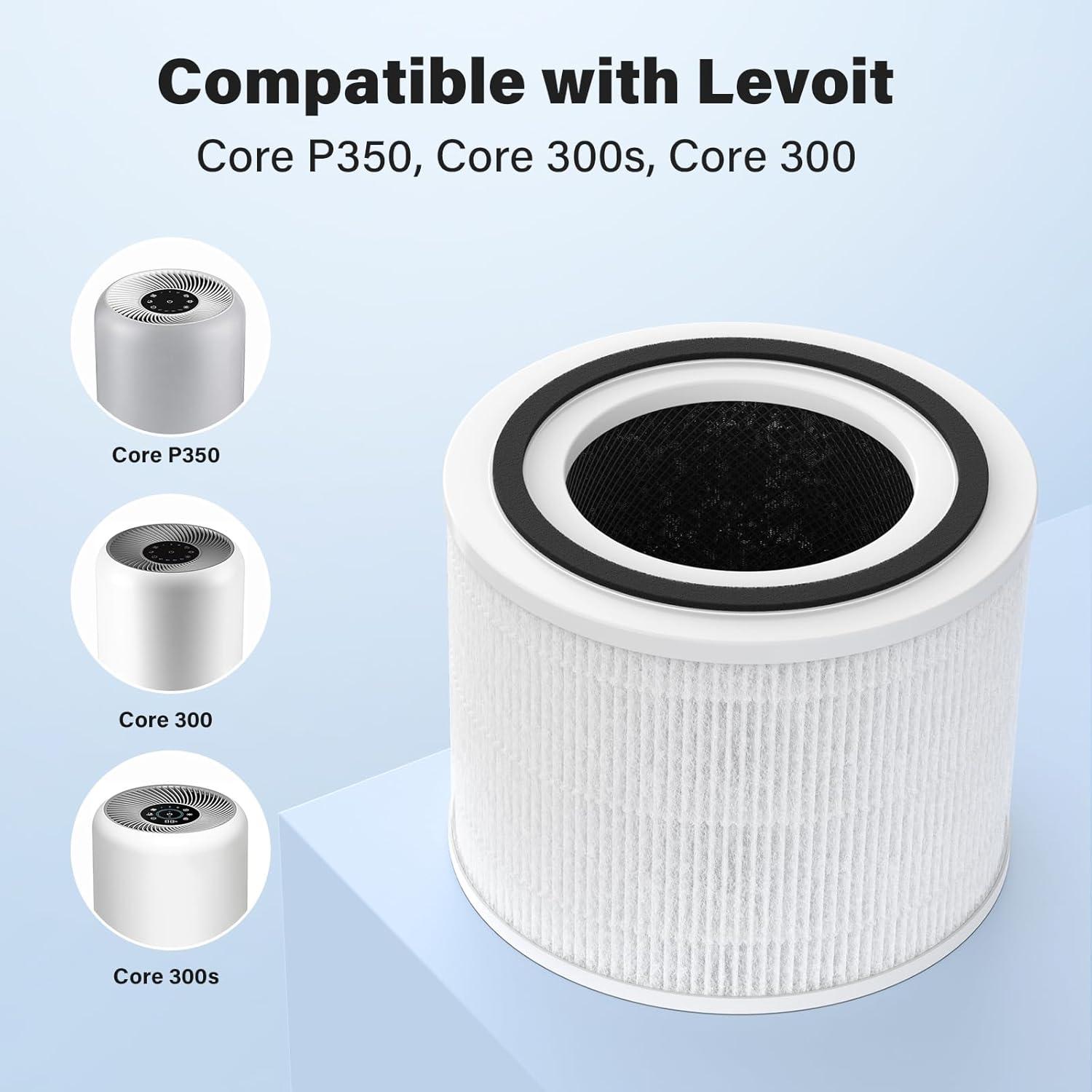 2-Pack Core 300 Replacement Filter for LEVOIT Core 300 and Core 300S Air Purifier, H13 True HEPA Filter and Activated Carbon, Replace Core 300-RF