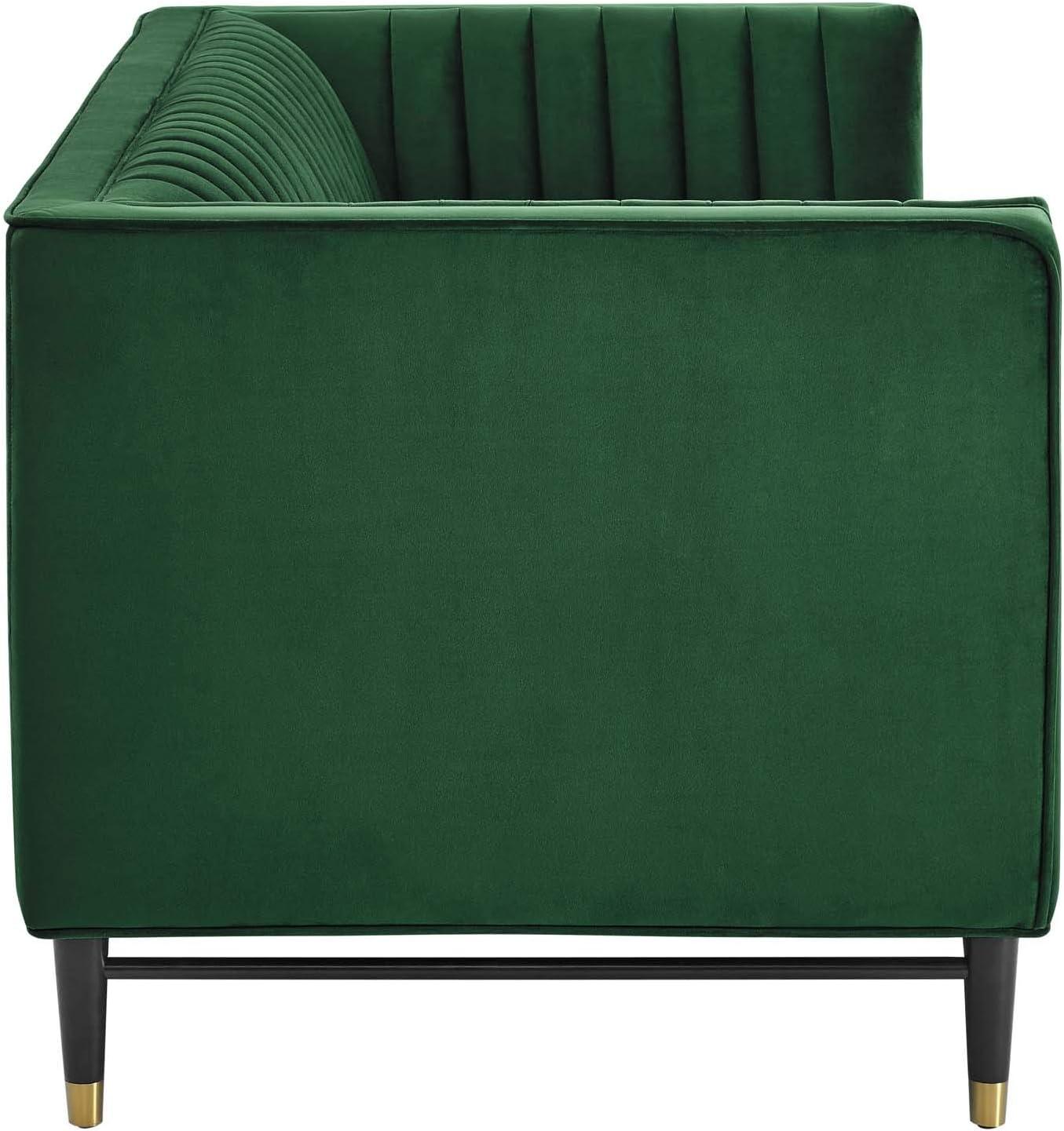 Devote Channel Tufted Performance Velvet Loveseat Emerald - Modway: Glam Deco Style, Stain-Resistant, Gold Accents