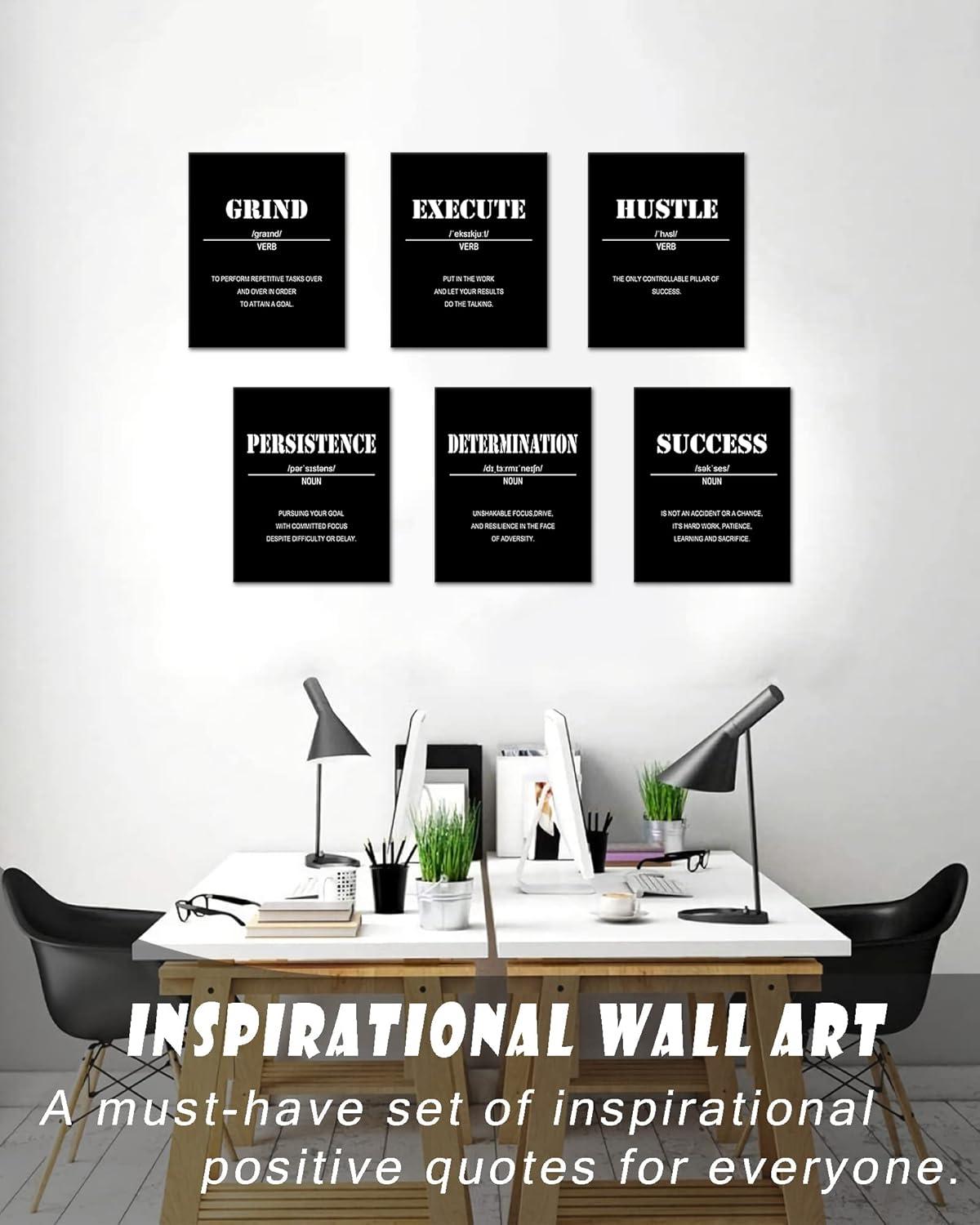 Drsoum Inspirational Office Wall Art Motivational Quotes Wood Framed Canvas Posters 8"x10"x6PCS