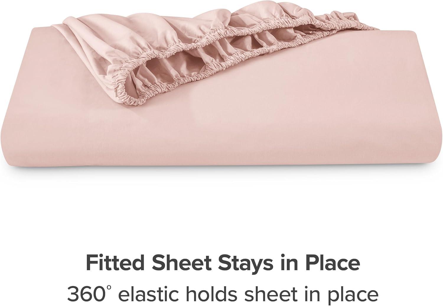300 Thread Count Organic Cotton Percale Twin Fitted Sheet Dusty Pink by Bare Home