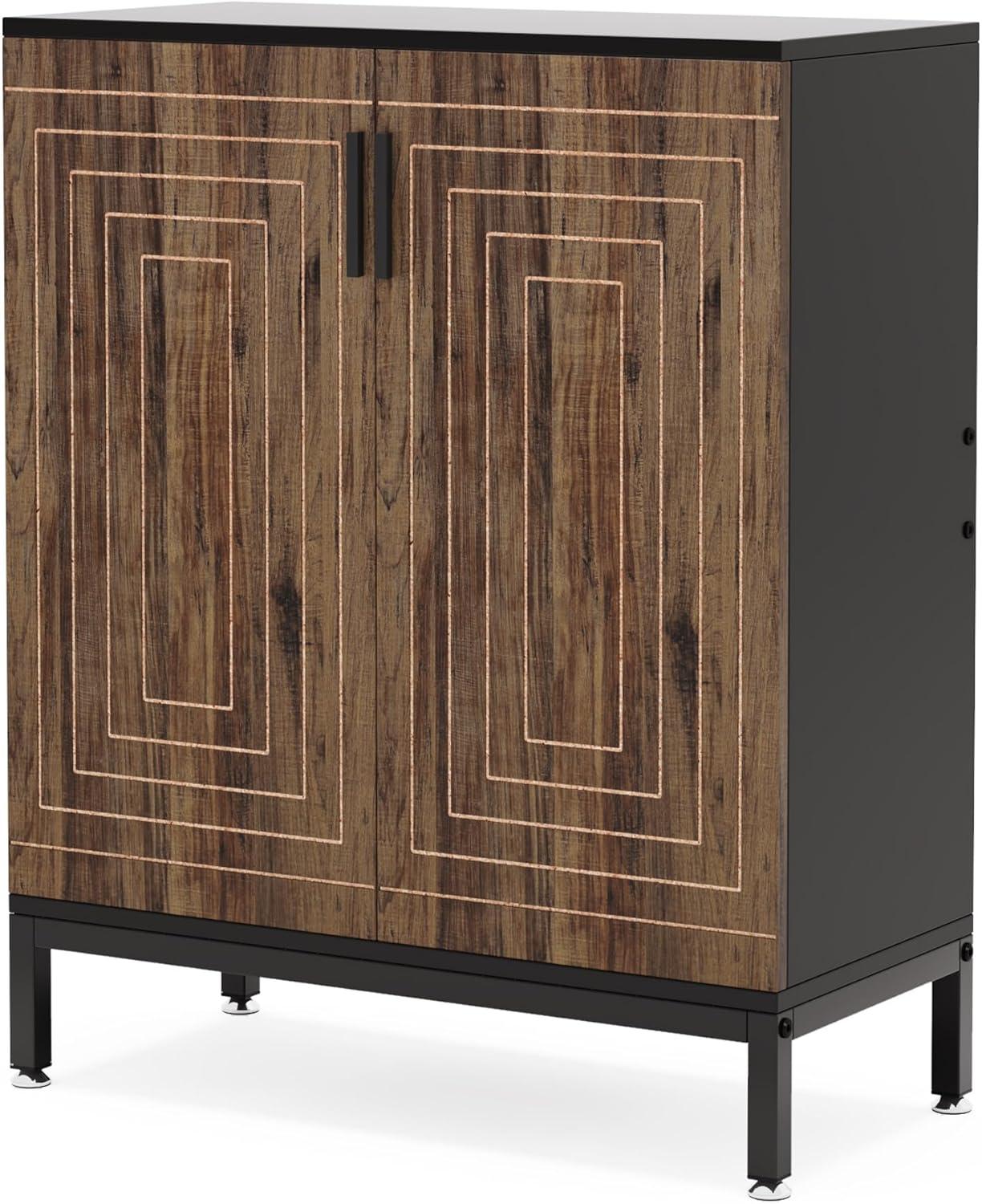 Brown and Black 5-Tier Wood Shoe Cabinet with Doors