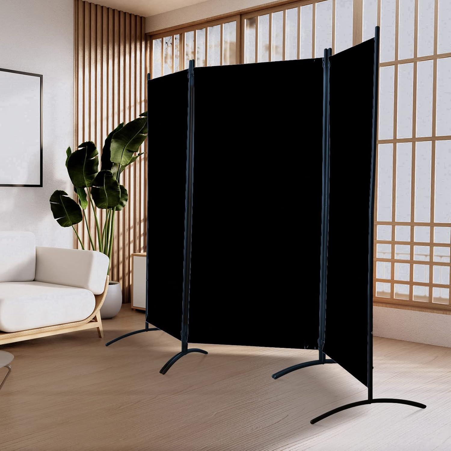 Kadyn Partition Room Dividers,Privacy Screen, 3-Panel Room Divider Folding Privacy Partition Screen for Office Room-Black