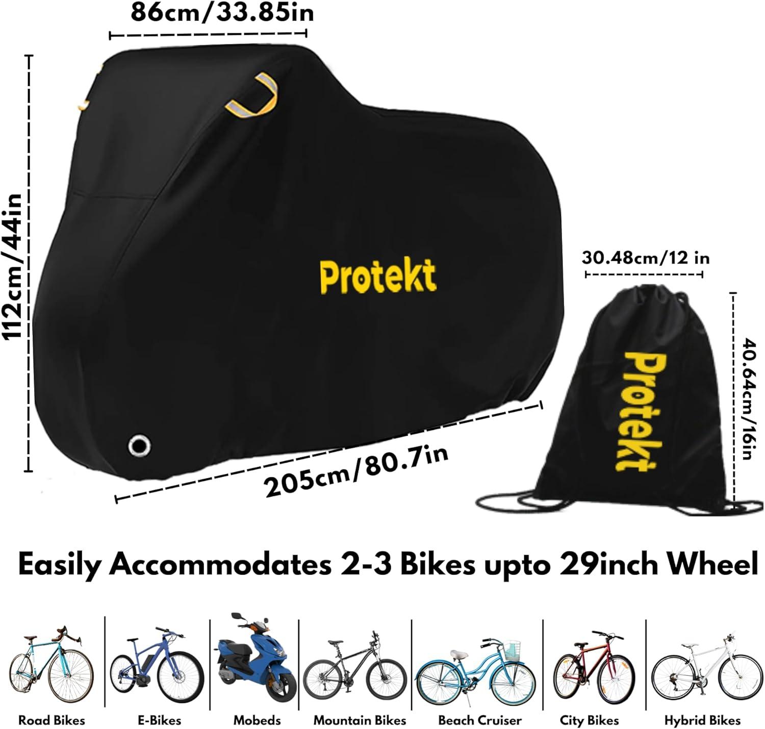 Protekt Bike Cover for 2-3 Bikes - Stationary Heavy Duty Bike Covers for Outdoor Storage | Rain Dust Resistant, UV Coated Bike Cover Waterproof with Lock Holes & Storage Bag for Bicycle Cover/E-Bikes