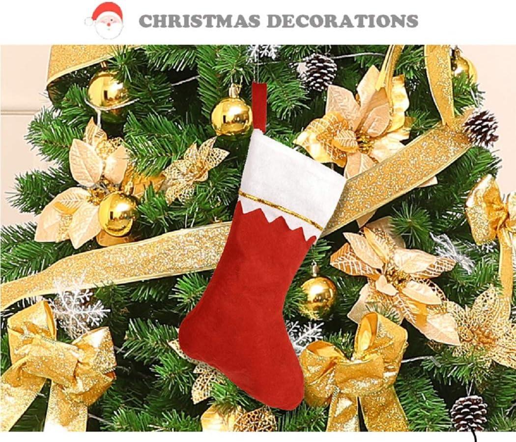 XYK Clearance 12 Pack Christmas Stockings 15 Inches Red and White Stockings with Gold Trim Perfect for Family Holiday Decorations Rustic Santa Stockings for Christmas Home Bedroom and Party Decor Made