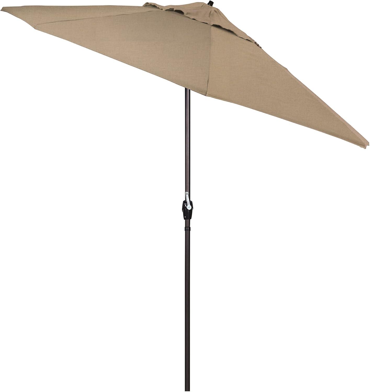 California Umbrella 7.5' Round Sunbrella Aluminum Outdoor Deck, Pool or Patio Umbrella, Crank Lift, Auto Tilt, Bronze Pole, Heather Beige