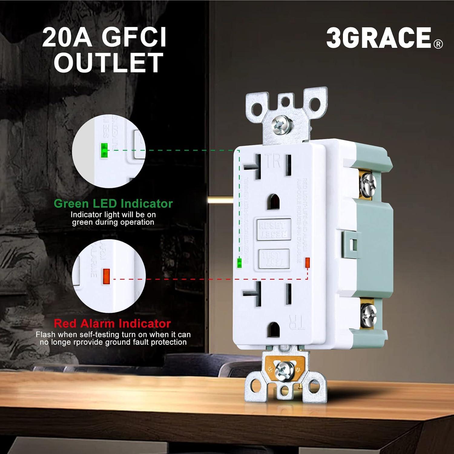 20 Amp GFCI Outlet, Tamper-Resistant GFI Receptacle with LED Indicator, Self-Test Ground Fault Circuit Interrupter, Decorator Wall Plates and Screws Included, UL Listed, White（1 Pack）
