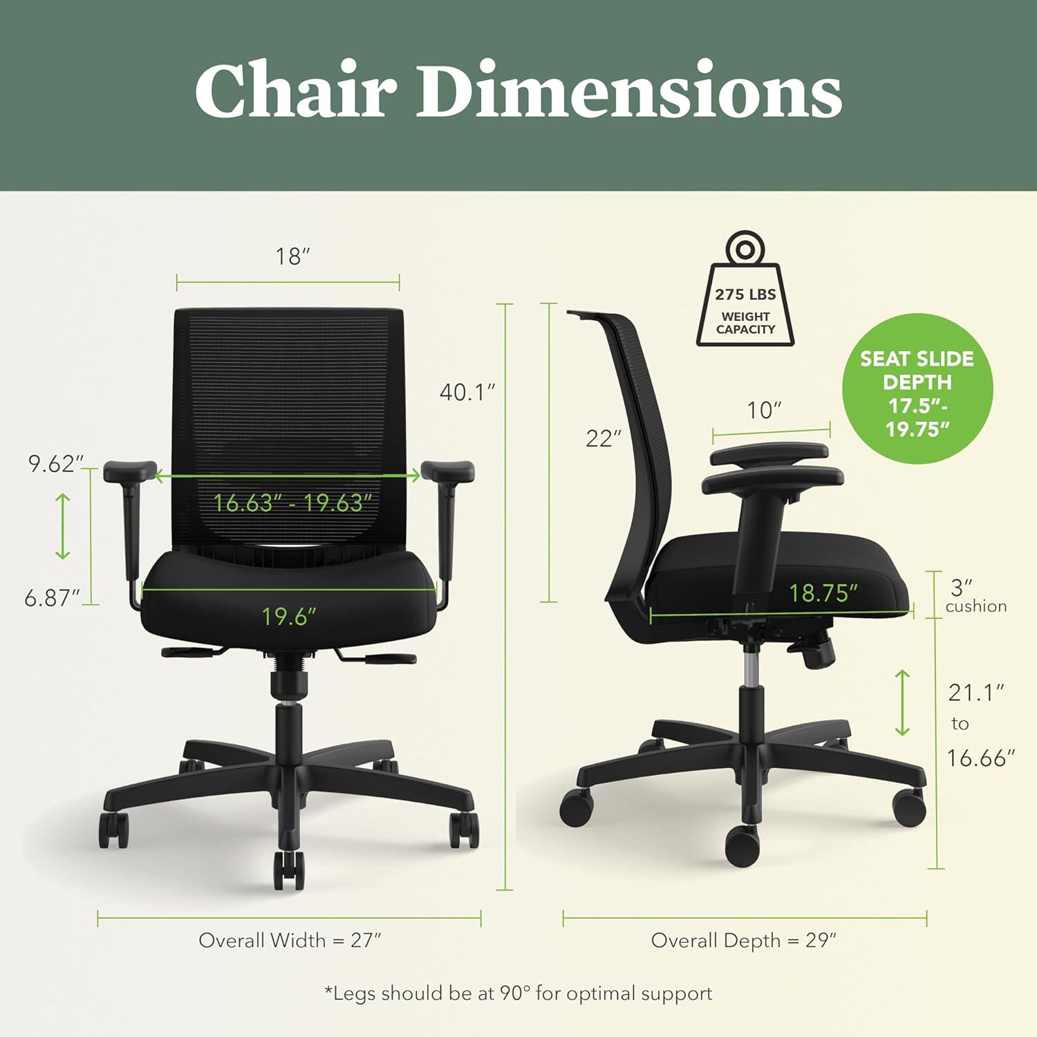 Convergence Mid-Back Task Chair with Swivel-Tilt Control Supports up to 275 lbs, Vinyl, Black Seat/Back, Black Base