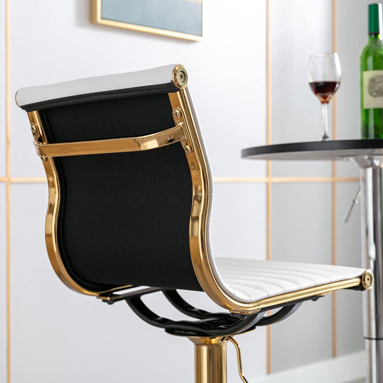 Flash Furniture Modern White Vinyl Adjustable Bar Stool with Back, Counter Height Swivel Stool with Gold Pedestal Base, Set of 2