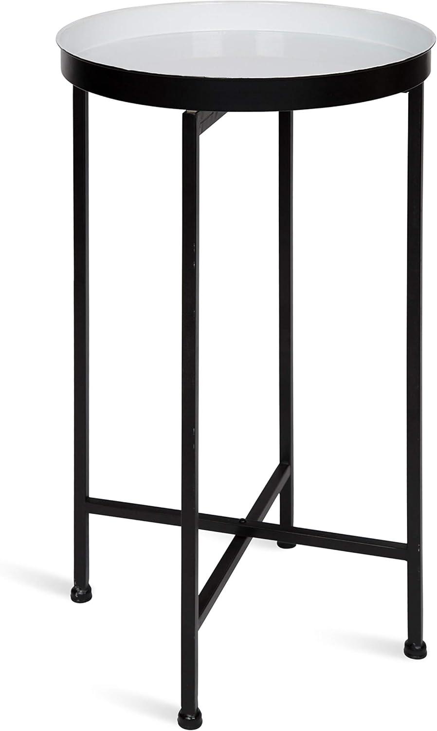Kate and Laurel Celia Round Metal Tea Table, 14x14x25.75, Black and White