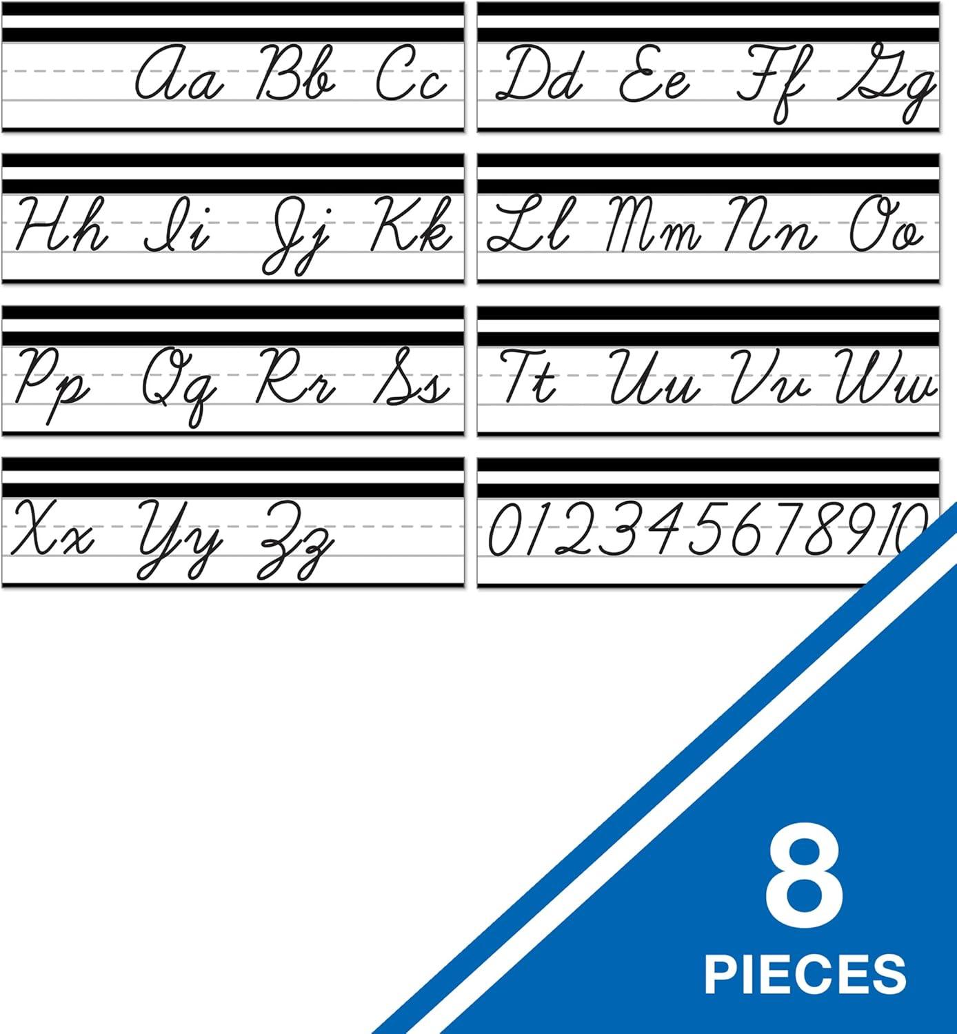 Black and White Cursive Alphabet Line Bulletin Board Set