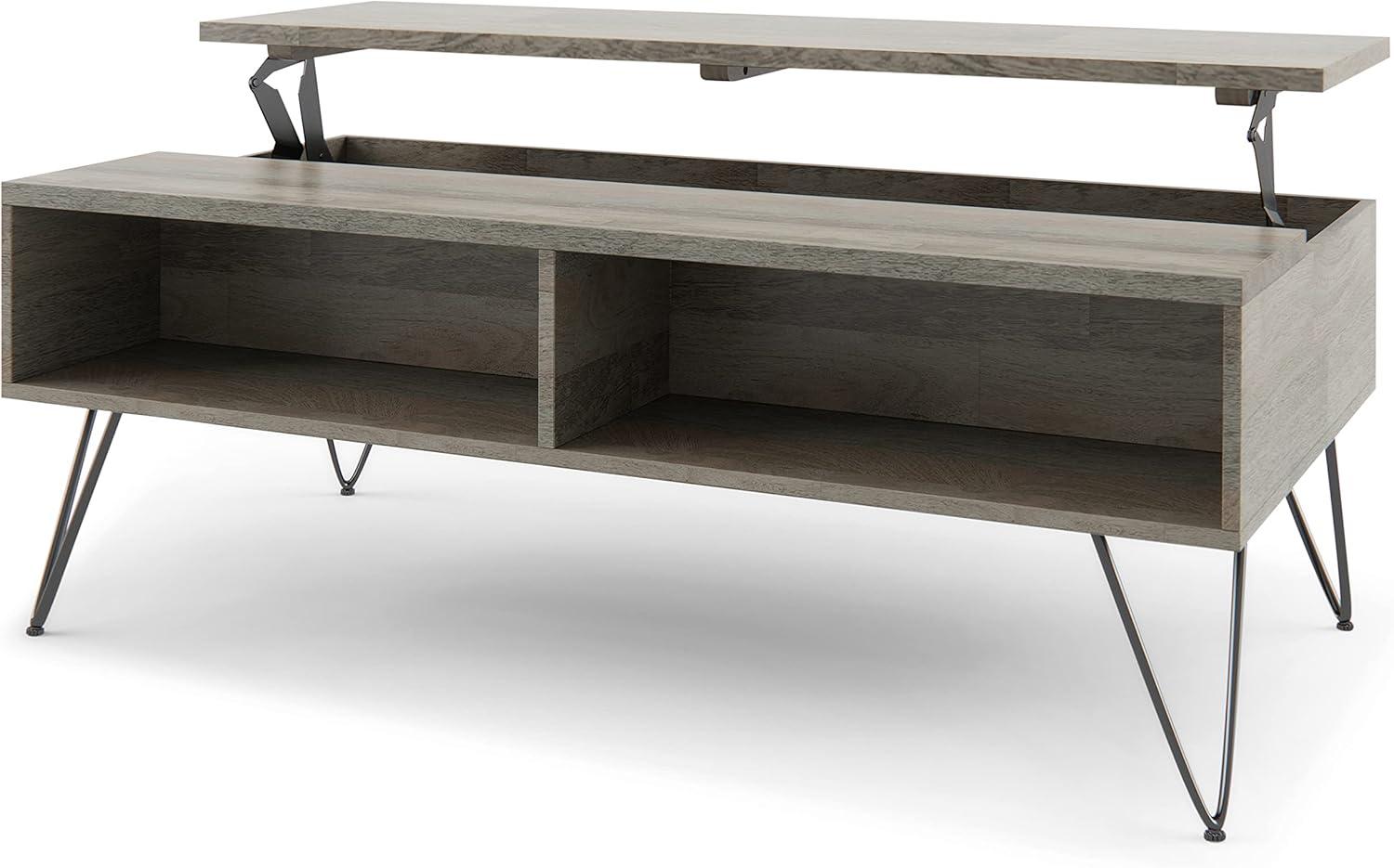 Hunter 48"W Solid Wood Industrial Lift Top Coffee Table with Hidden Storage and Metal Hairpin Legs