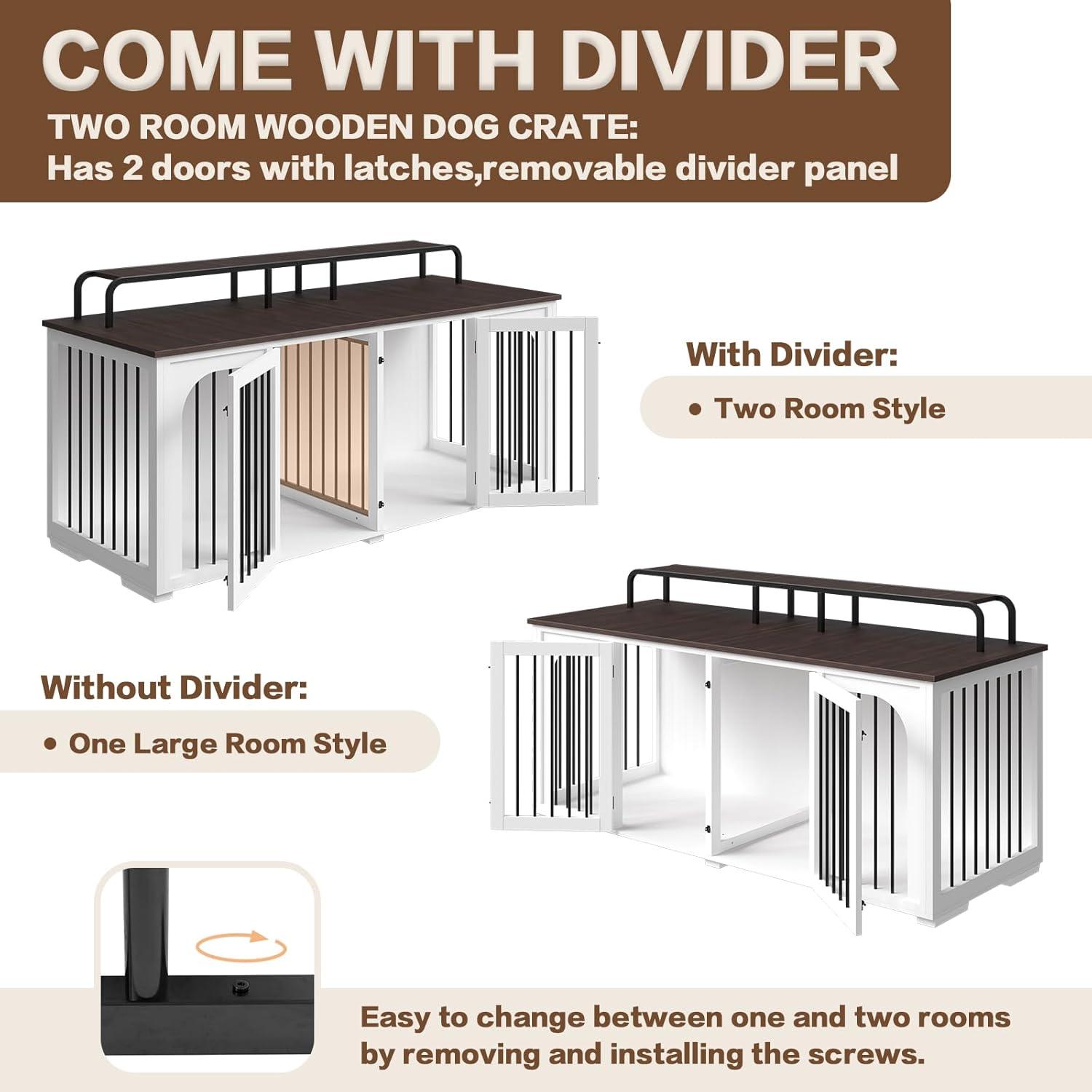 Tucker Murphy Pet™ 74.8" XXL Double Dog Kennel Furniture For Large Breed,Heavy Duty Wooden Dog Crate Cage Furniture Style With Storage Rack And Divider For 2 Dogs Indoor,White & Reviews | Wayfair