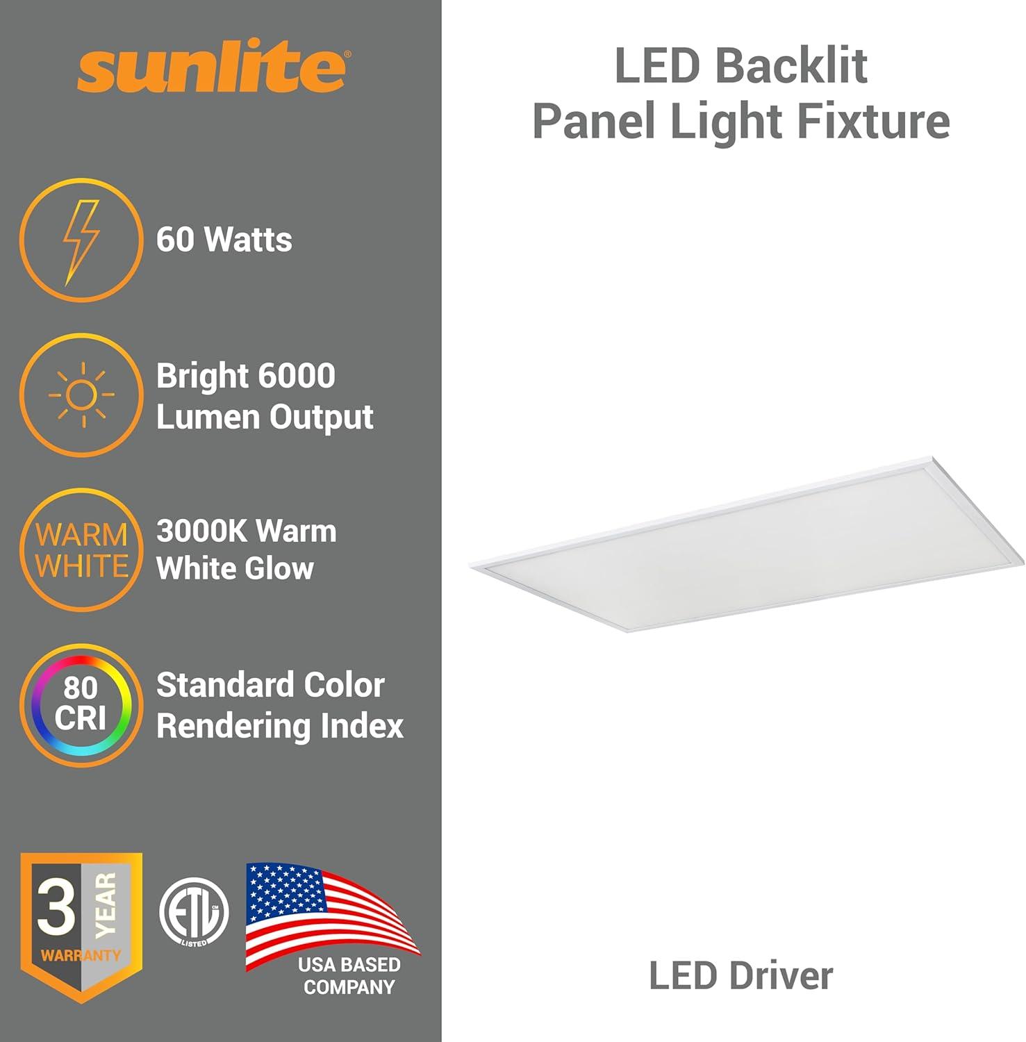 2Pk Sunlite 85380-SU 60w 2X4 LED Flat Panel Fixture White Warm White 3000K