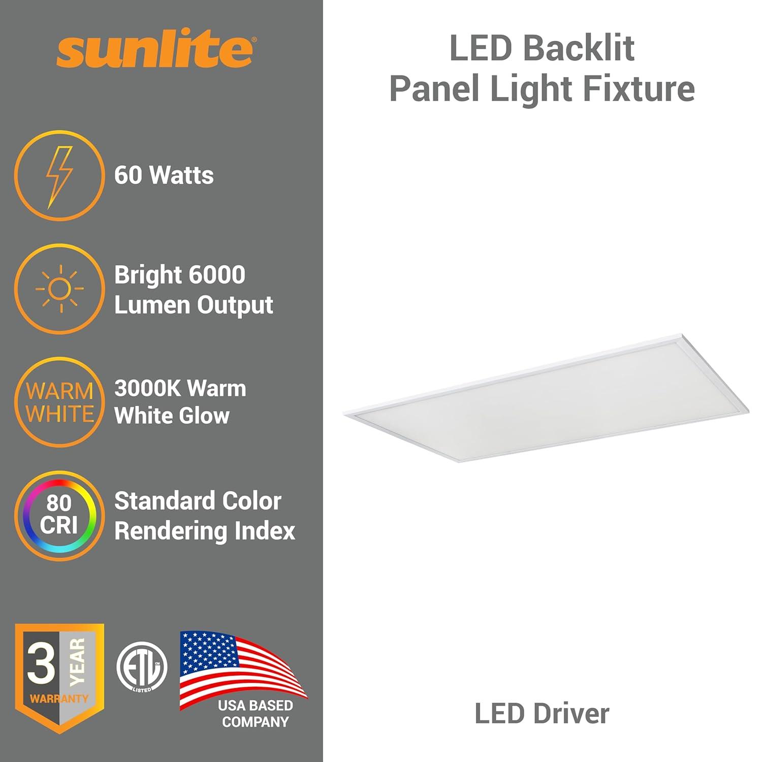 2Pk Sunlite 85380-SU 60w 2X4 LED Flat Panel Fixture White Warm White 3000K