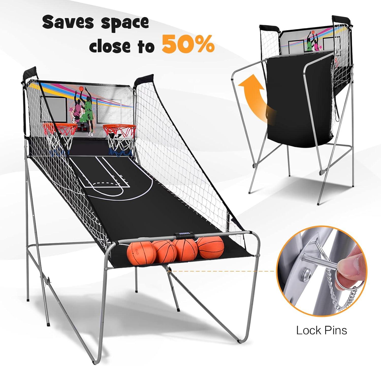 Dual LED Electronic Basketball Arcade Game with 4 Balls and Foldable Design