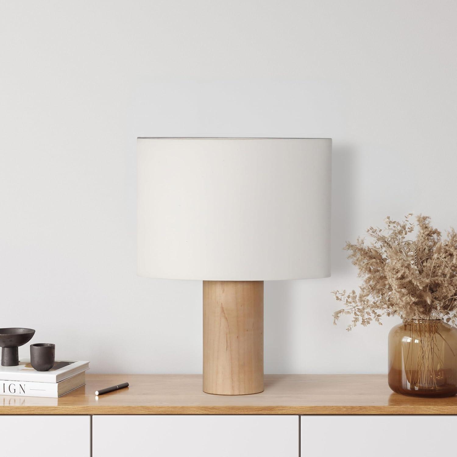 Brightech Mia 15.75" Midcentury LED Table Lamp With Natural Maple Wood Base and Fabric Shade