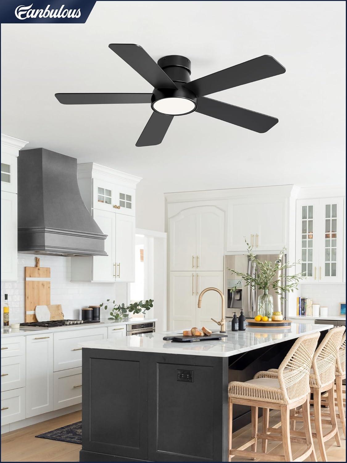 Fanbulous 42 Inch Ceiling Fans with Lights and Remote,Outdoor Indoor Modern Flush Mount Ceiling Fan with 3CCT 6-Speed Quiet DC Motor,Black Small Low Profile Ceiling Fan for Bedroom Living Room Office