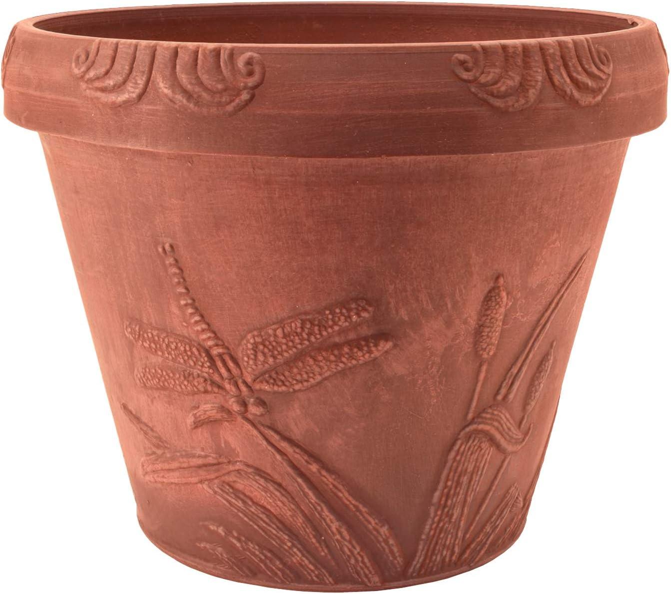 Medium Terra Cotta Dragonfly Design Round Planter