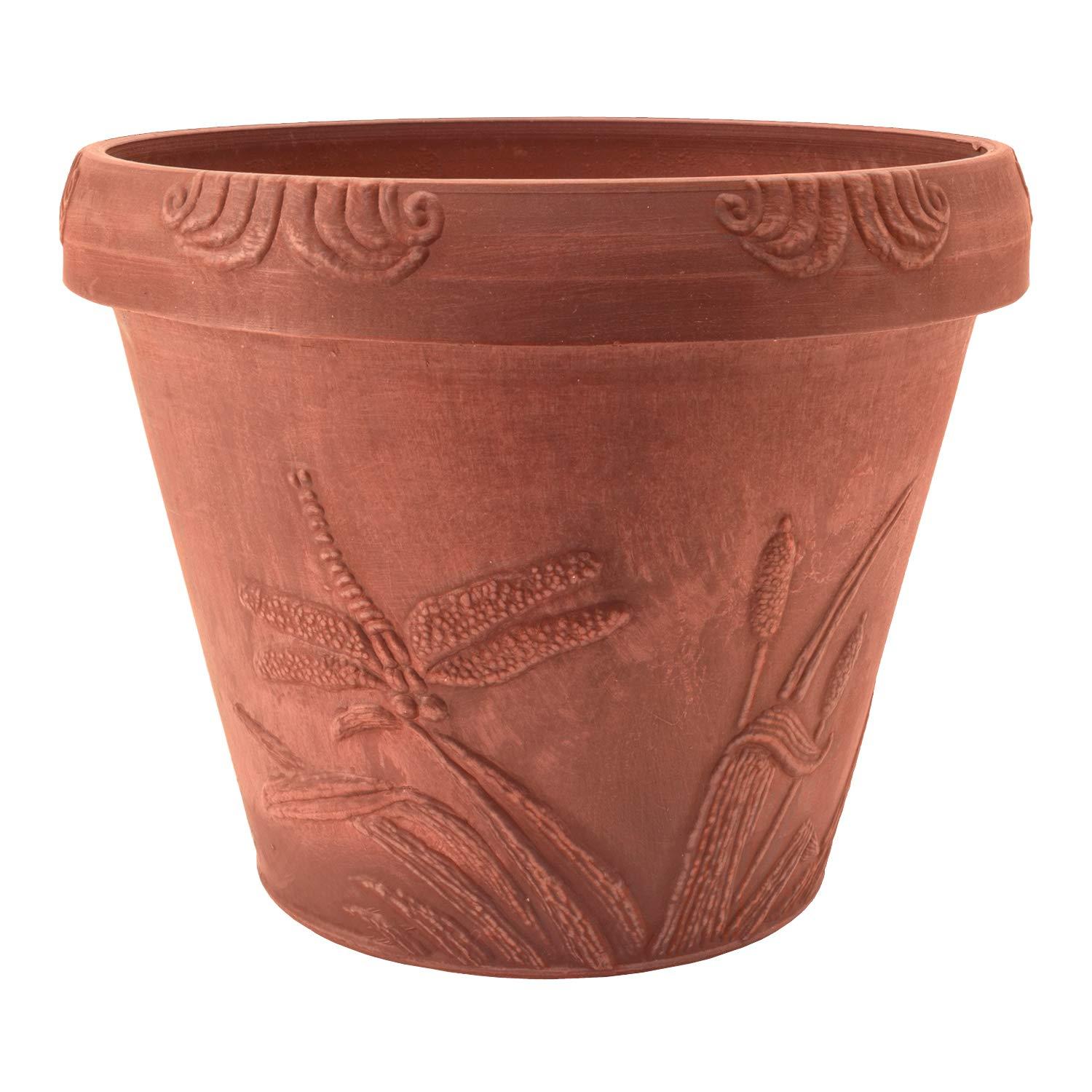 PSW Pot Collection Dragonfly Planter Pot for Indoor and Outdoor Plants and Gardens, 12.5' by 10, Terra Cotta Color