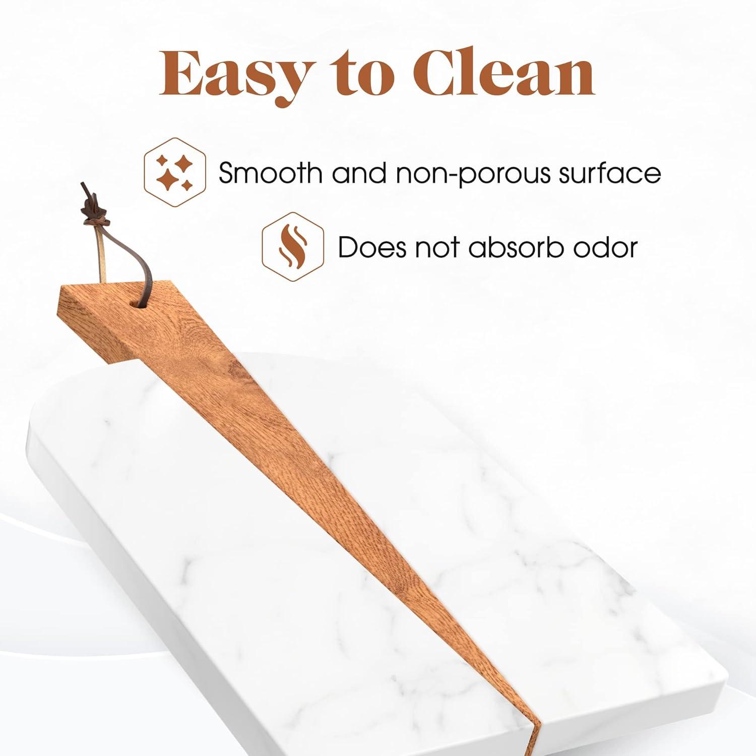 American Atelier Marble and Wood Paddle Board Cheese and Cutting Board - 15 Inch
