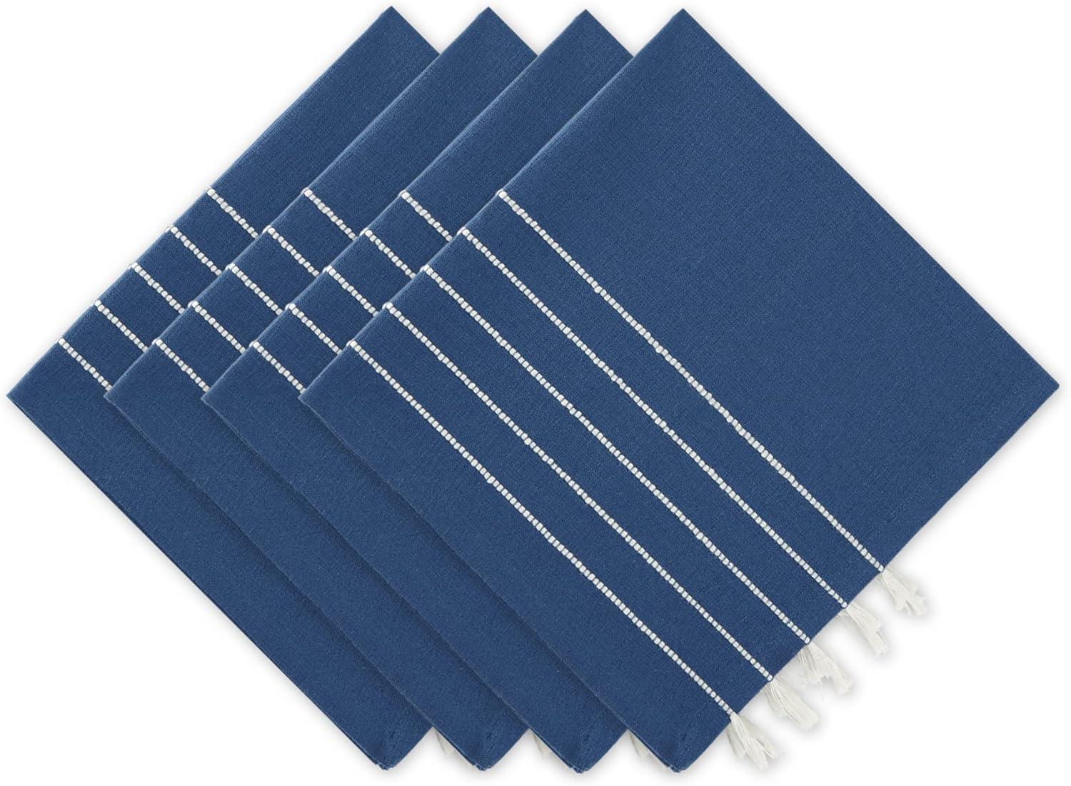 Navy and Off-White Cotton Tassel Napkins Set of 4