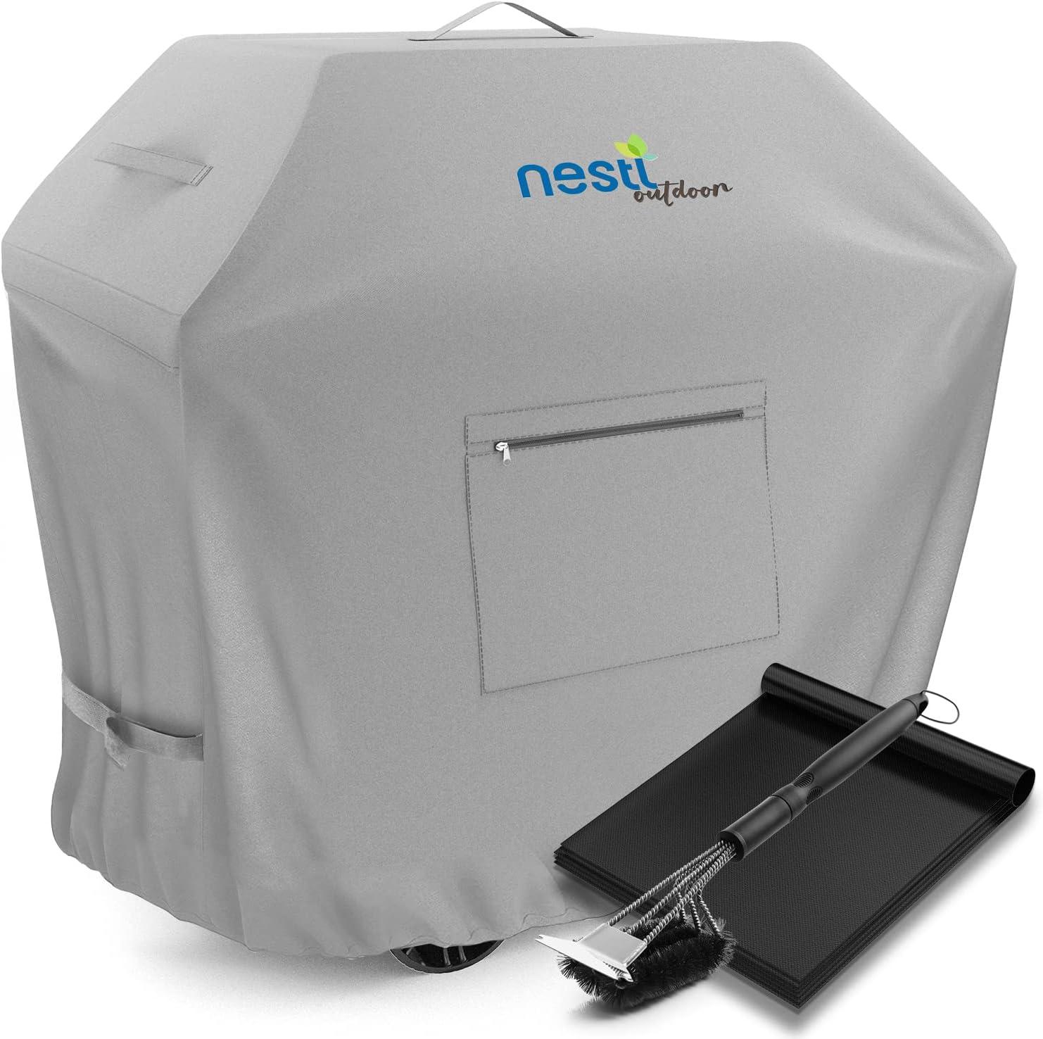 Nestl BBQ Grill Cover Set, Heavy Duty Waterproof Gas Grill Covers Plus Accessories - 72 Inch, Gray