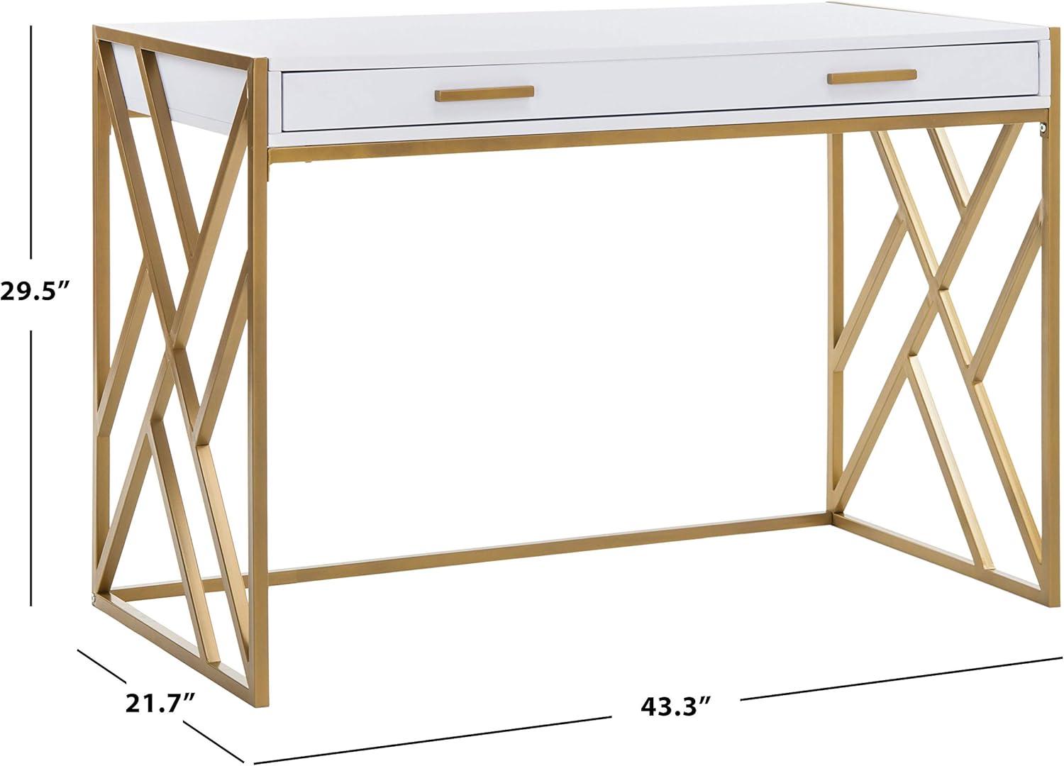 Elaine 1 Drawer Desk - White/Gold - Safavieh