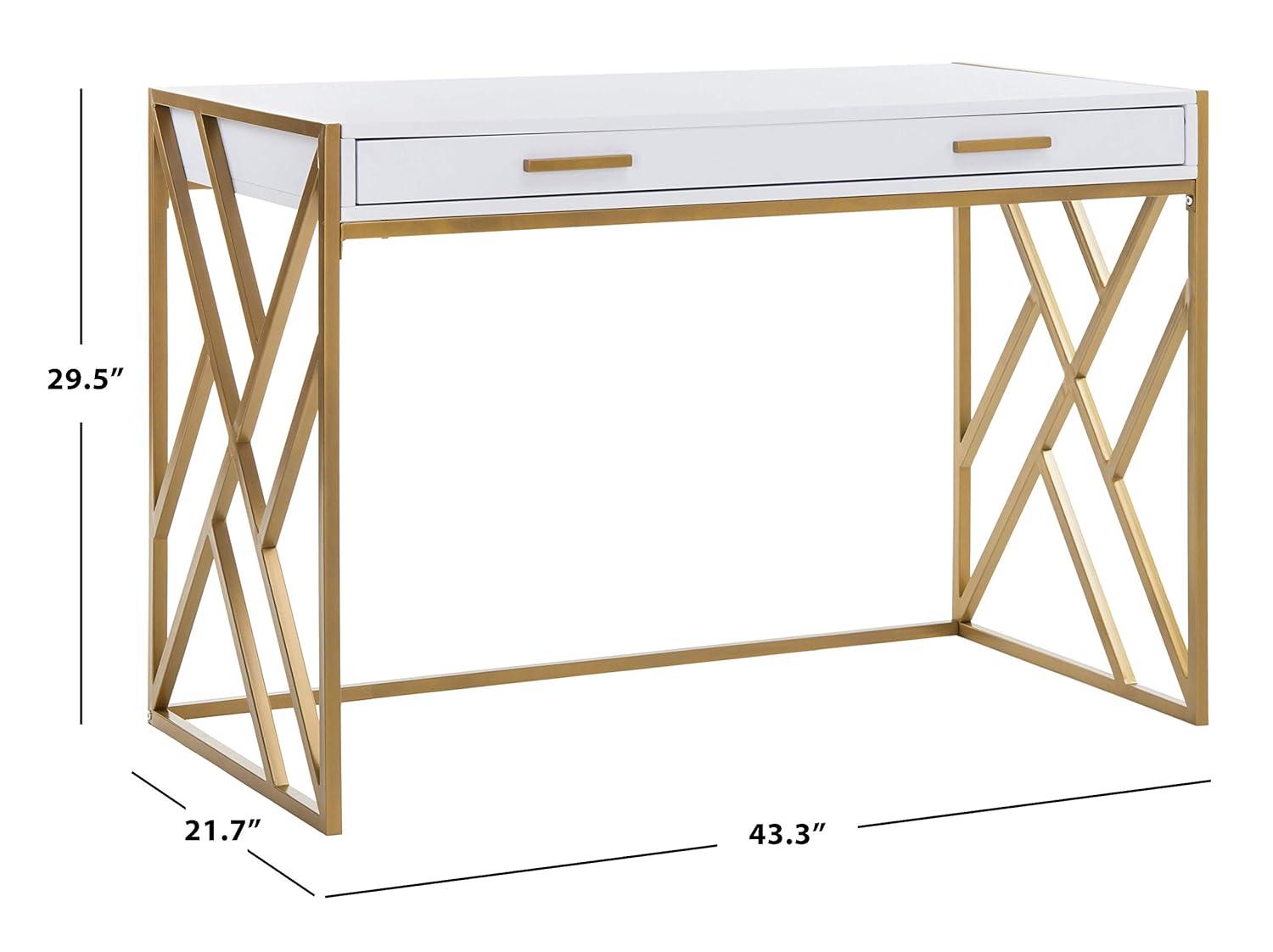 Elaine 1 Drawer Desk - White/Gold - Safavieh