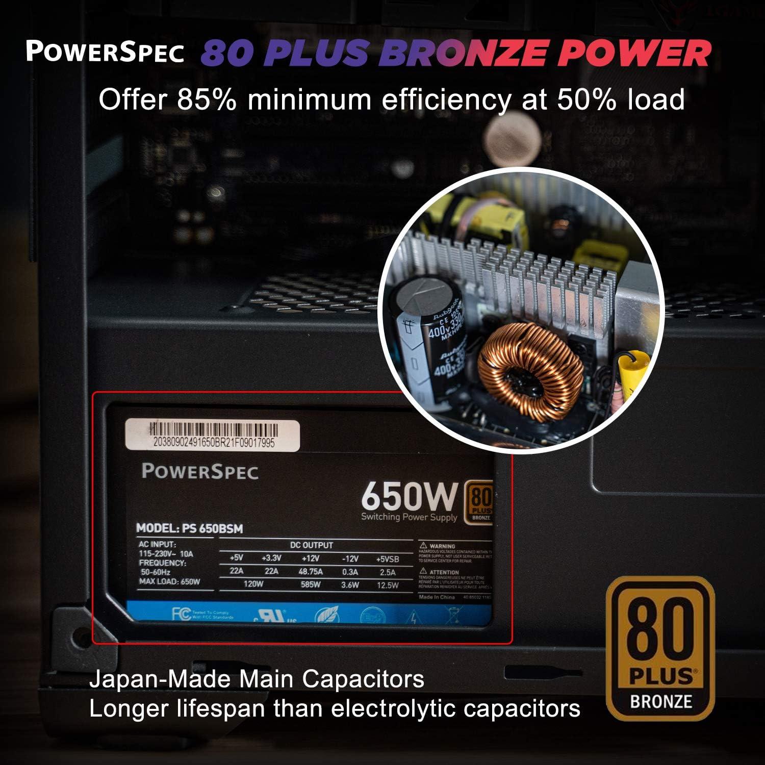 PowerSpec 650W Power Supply Semi Modular 80 Plus Bronze Certified ATX PSU Active PFC SLI Crossfire Ready Gaming PC Computer Power Supplies, PS 650BSM(White Edition)
