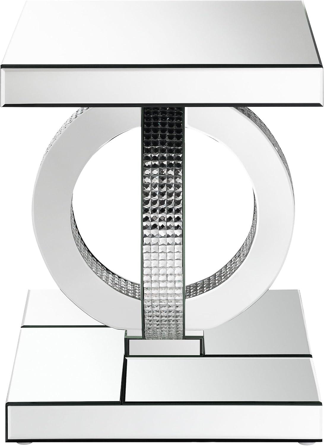 Breena Mirrored End Table with Acrylic Crystals Silver - Coaster