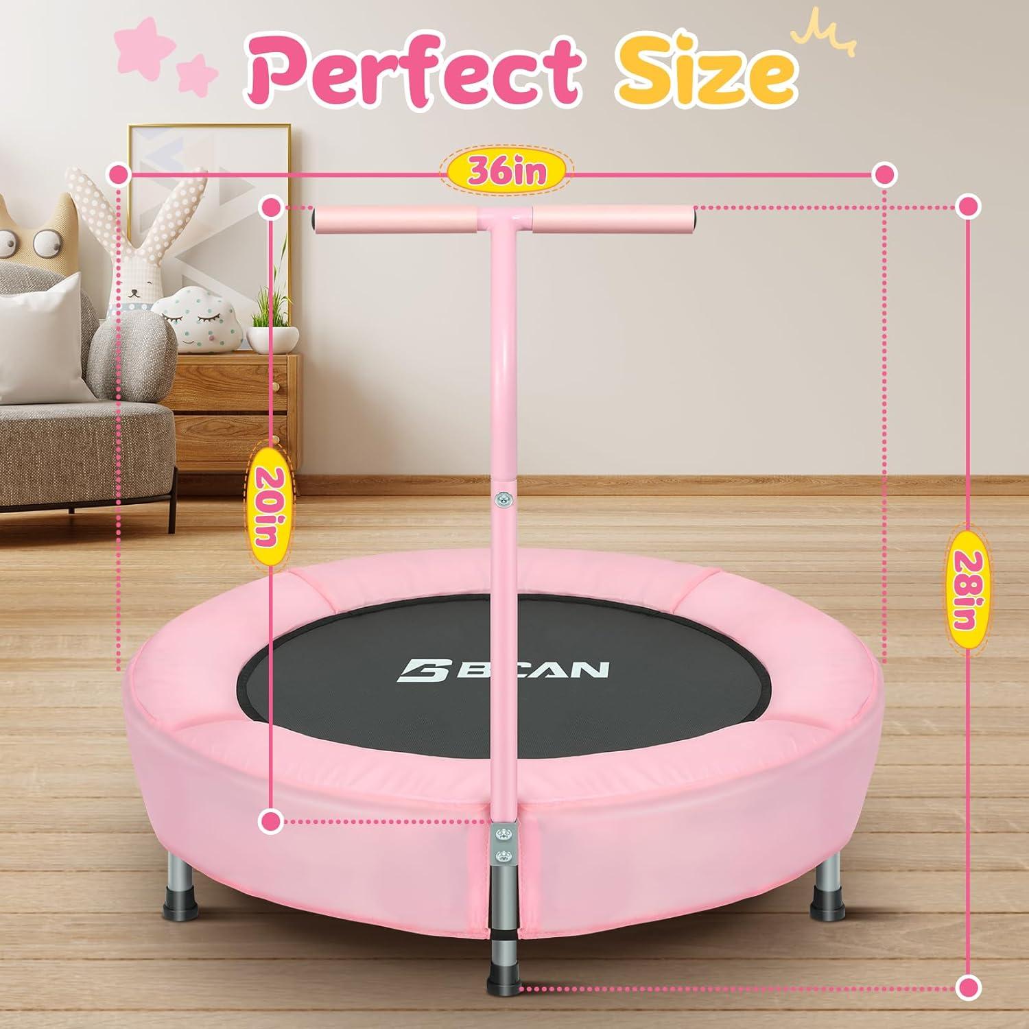 Pink Round Mini Trampoline with Handle for Kids