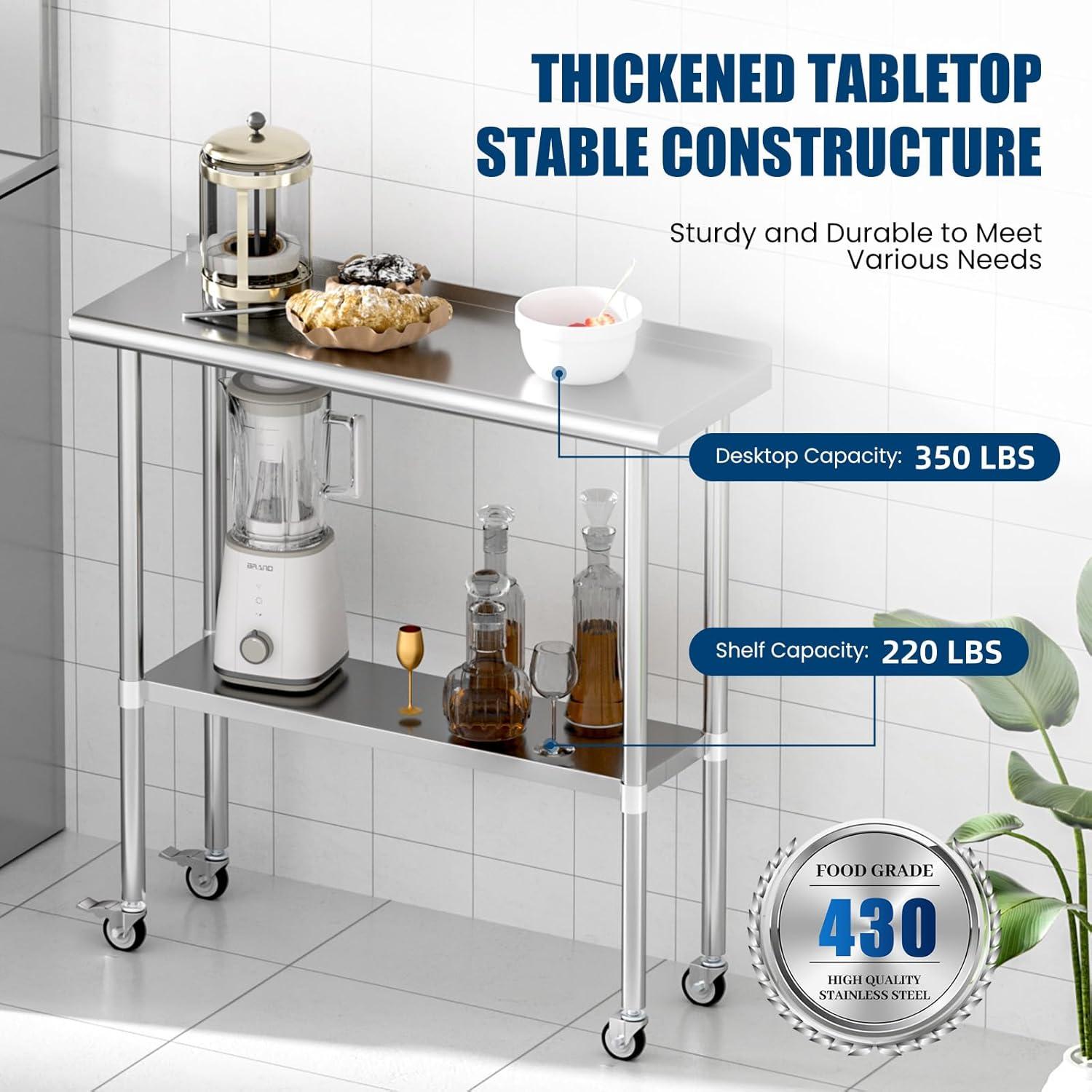 Sakiyr Stainless Steel Work Table, Heavy Duty Commercial Food Prep Table with Undershelf for Home Kitchen