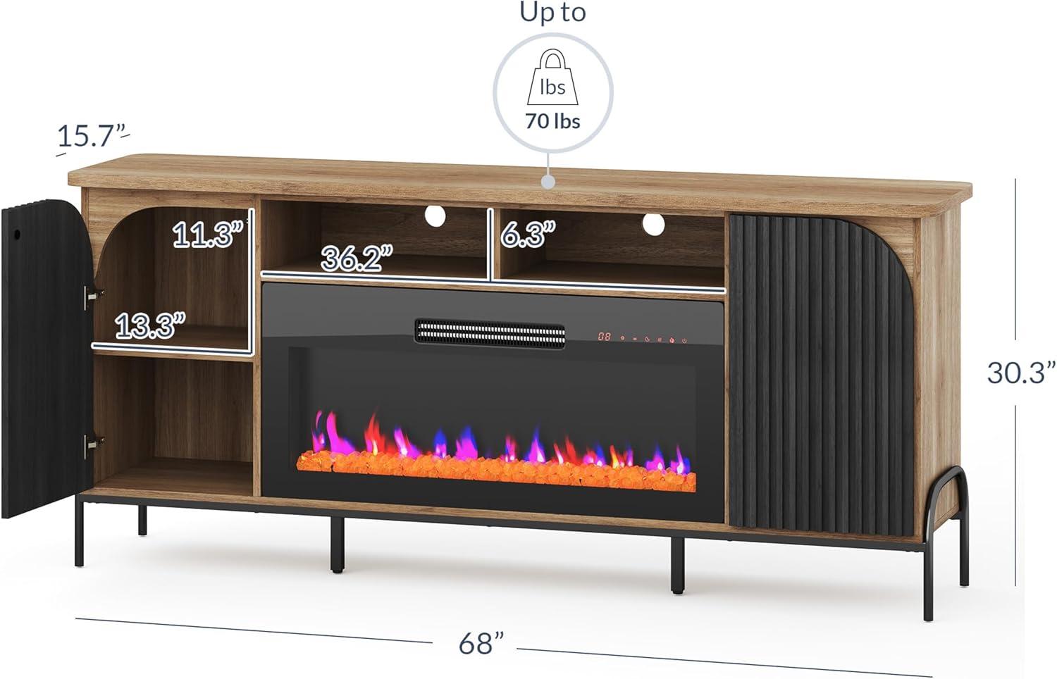 Camel 68 Inch TV Stand with Electric Fireplace and Cabinets