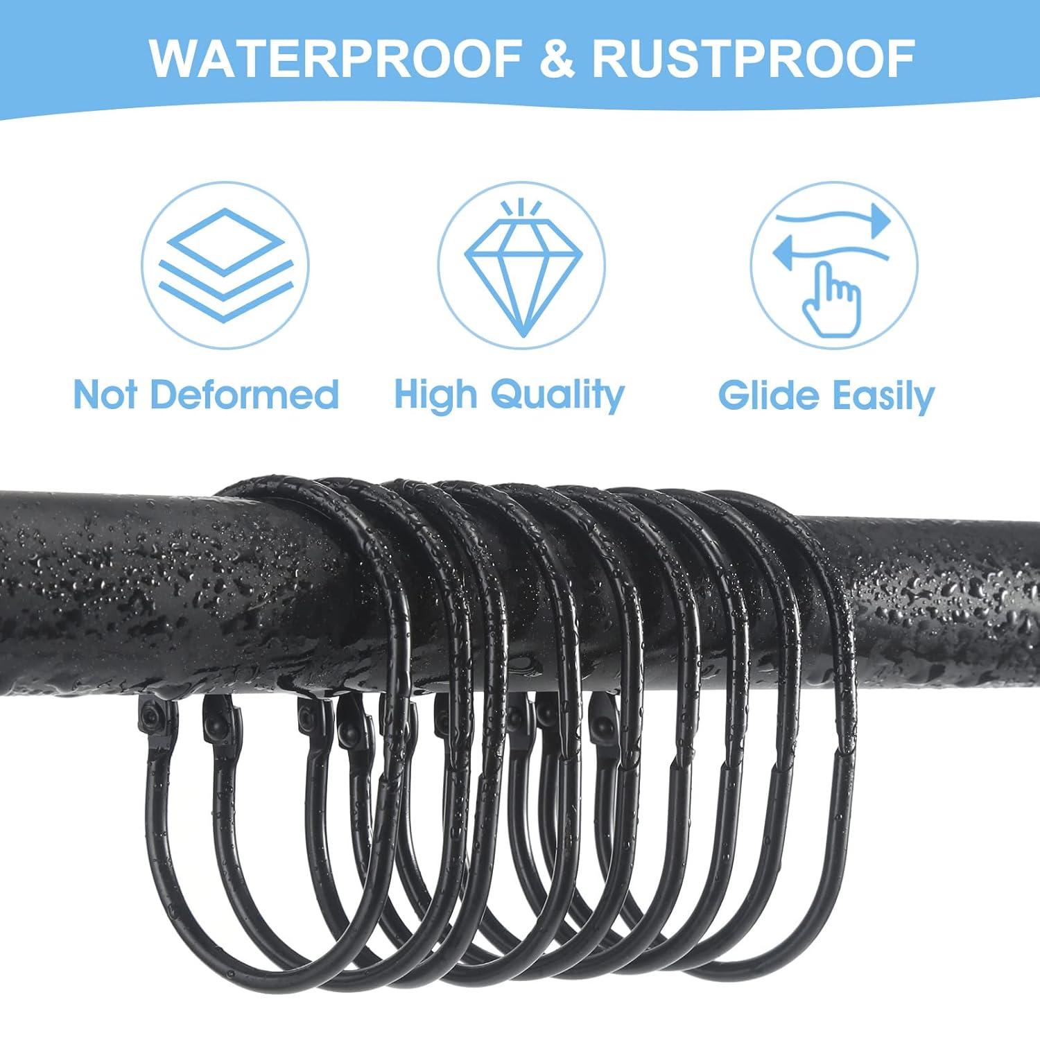 OUMIKEJI 12 Pcs Shower Curtain Hooks, Oval Snap Shower Rings For Curtain, Metal Black Shower Curtain Rings Rust Proof, Glide Smoothly Shower Hooks  (Black)