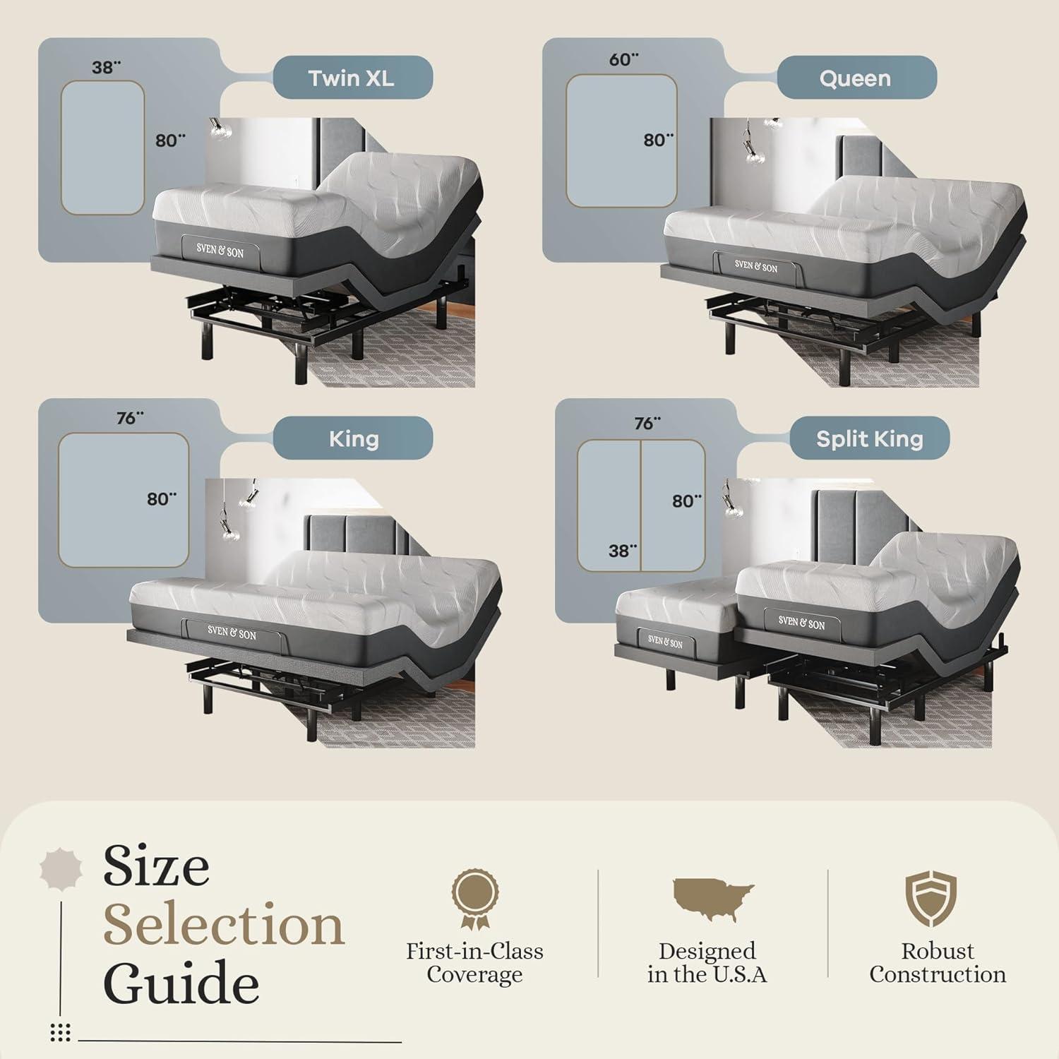 Sven & Son Classic Adjustable Bed Base, Head and Foot Lift, Massage, Under-Bed Lights, USB, Gel Memory, Zero Gravity Smart Frame - Split King + 12 inch Memory Foam Matt (Medium)