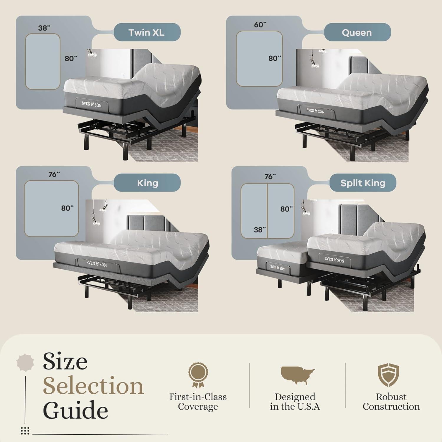 Sven & Son Classic Adjustable Bed Base, Head and Foot Lift, Massage, Under-Bed Lights, USB, Gel Memory, Zero Gravity Smart Frame - Split King + 12 inch Memory Foam Matt (Medium)
