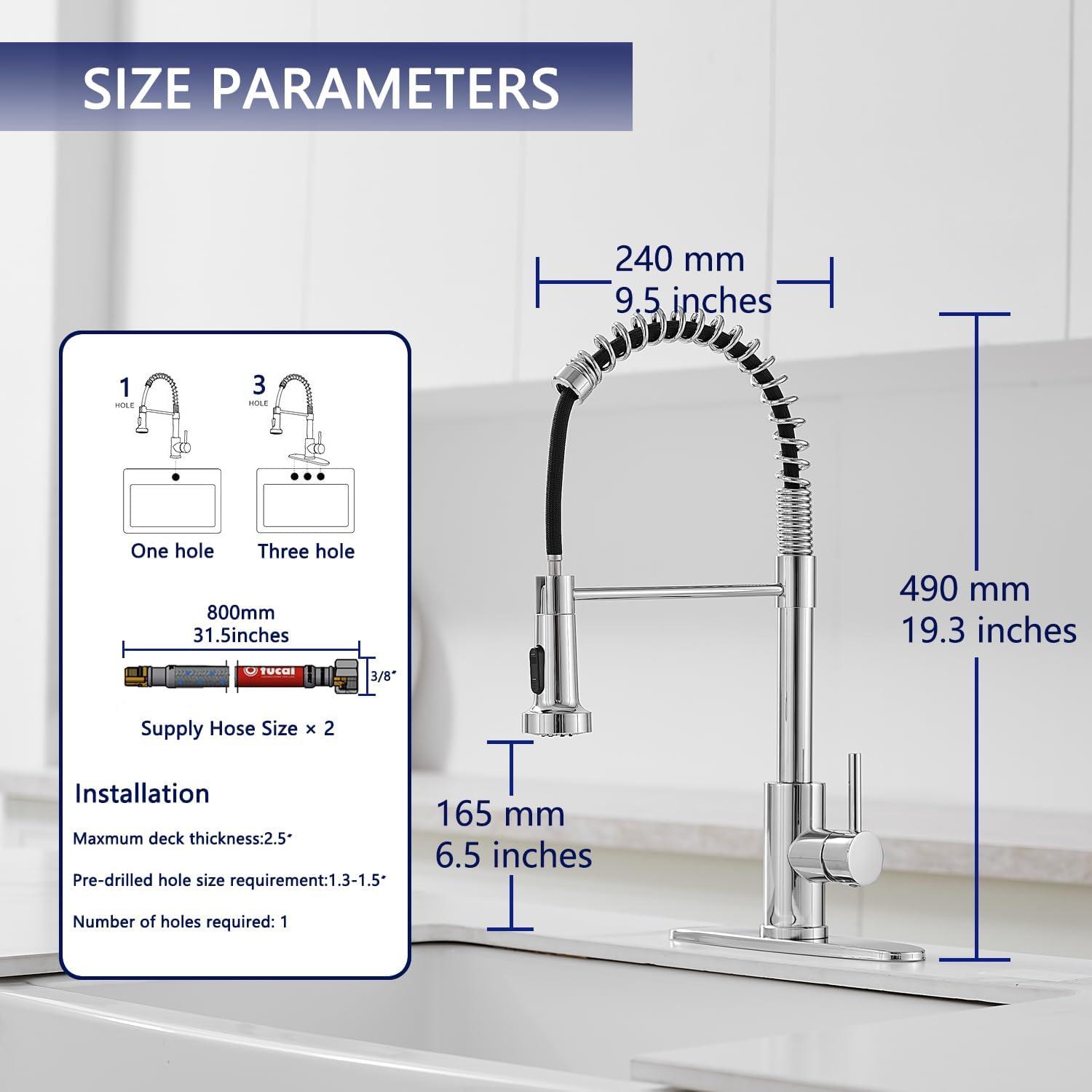 VOTON Chrome Kitchen Faucets with Pull Out Sprayer Commercial Spring Sink Faucet Stainless Steel Pull Down Single Handle Farmhouse faucets with Deck Plate for Camper Laundry Utility Rv Wet Bar