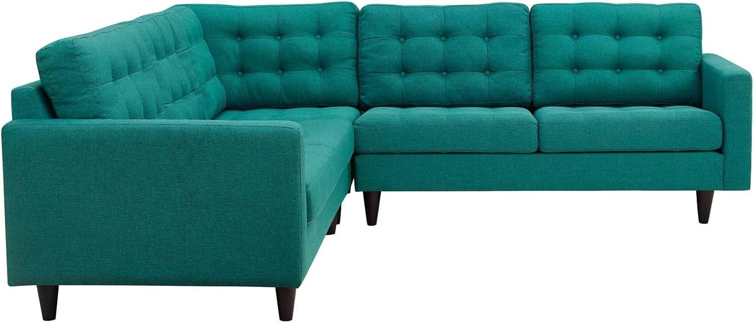 Modway Empress Upholstered Fabric Corner Sectional Sofa in Teal Blue